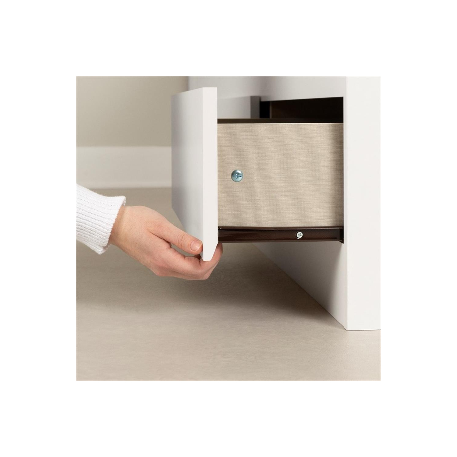 South Shore – Ensemble lit avec rangement et tête de lit bibliothèque, blanc pur Fusion