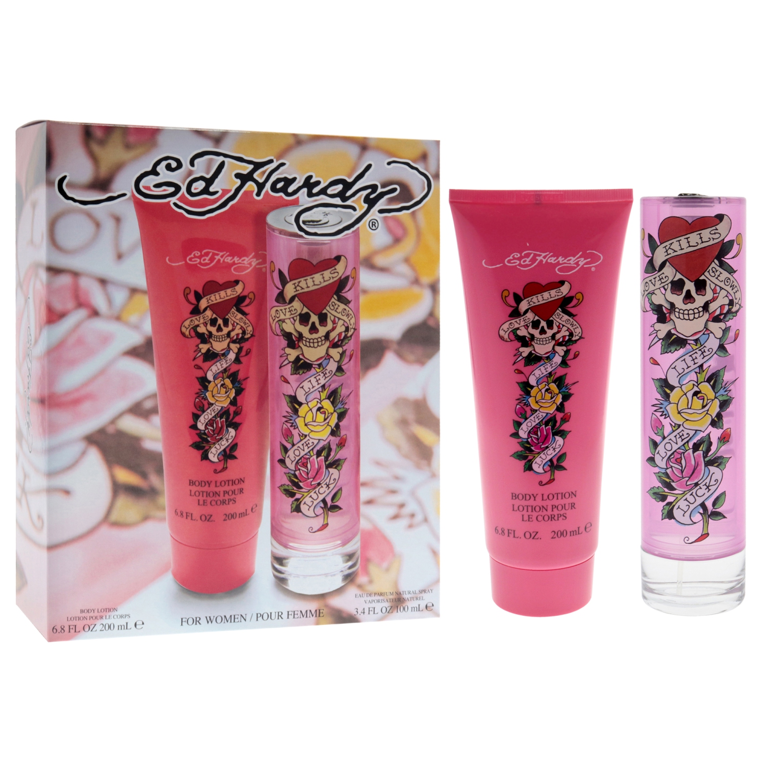 Ed Hardy by Christian Audigier for Women - 2 Pc Gift Set 3.4oz EDP Spray, 6.8oz Body Lotion