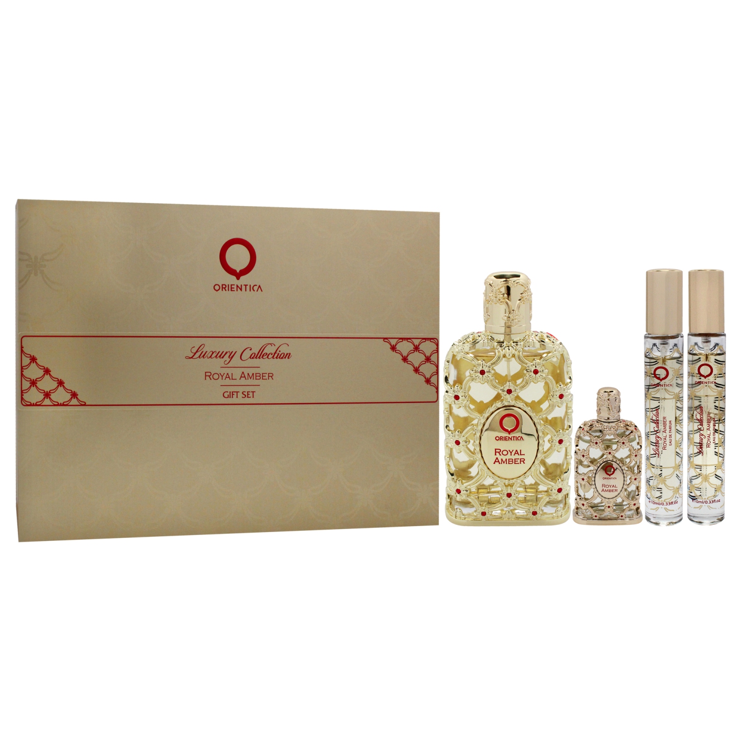 Royal Amber by Orientica for Women - 4 Pc Gift Set 2.7oz EDP Spray, 2 x 10ml EDP Spray, 7.5ml EDP Spray