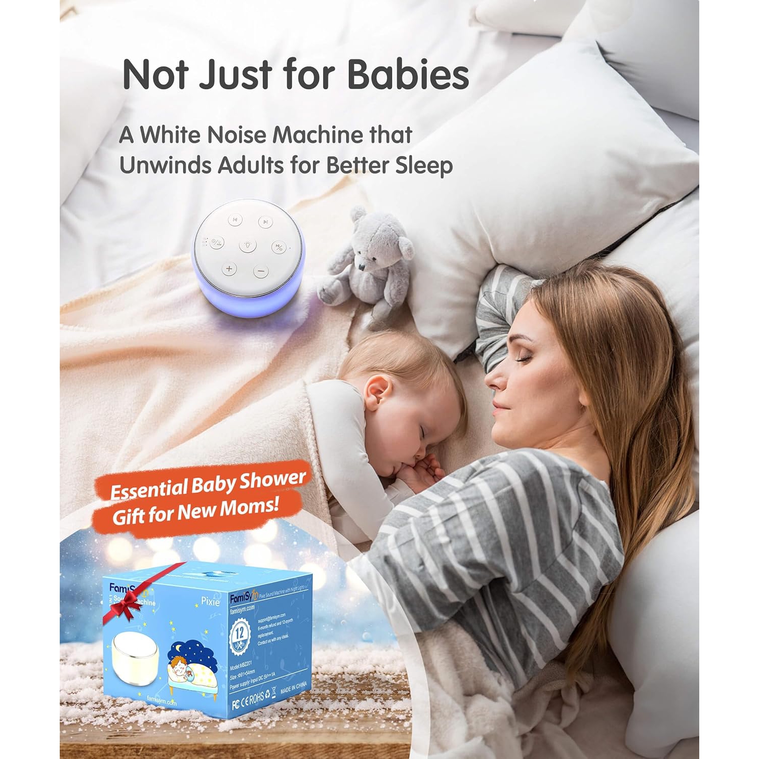 Sound Machine White Noise Baby for Sleeping with Night Light, 34 Soothing Sounds, Rechargeable White Noise Machine for Baby Kids Adults