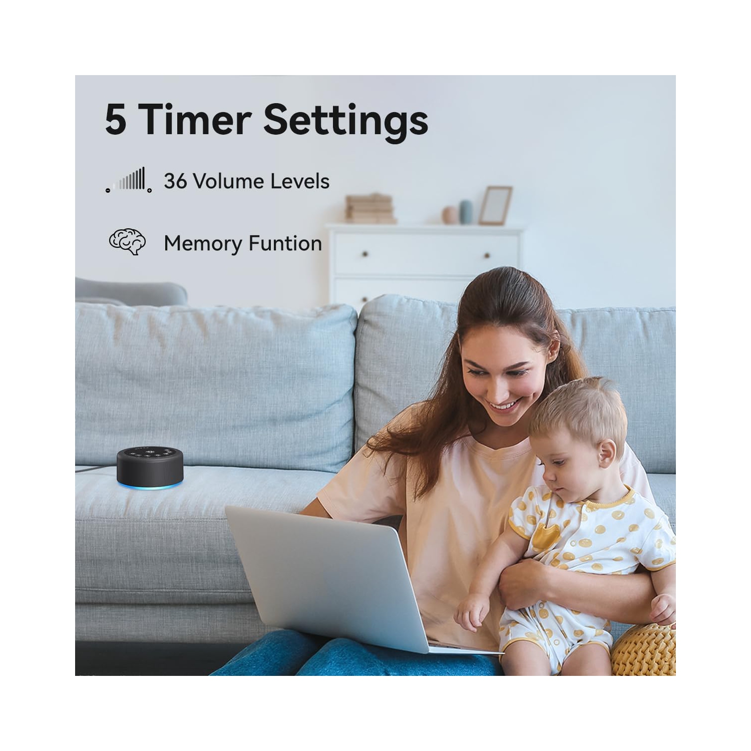 Sleep Sound Machine Machine à bruit blanc 30 Sons non en boucle 36 Volume réglable Mémoire Fonction Bruit brun Machine pour bébé Enfants Adulte,Noir