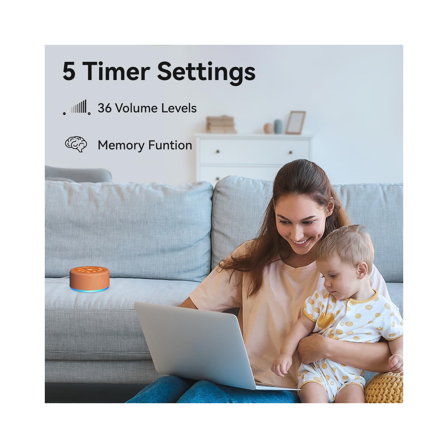 Sleep Sound Machine Machine à bruit blanc 30 Sons non en boucle 36 Volume réglable Mémoire Fonction Bruit brun Machine pour bébé Enfants Adulte, Bois