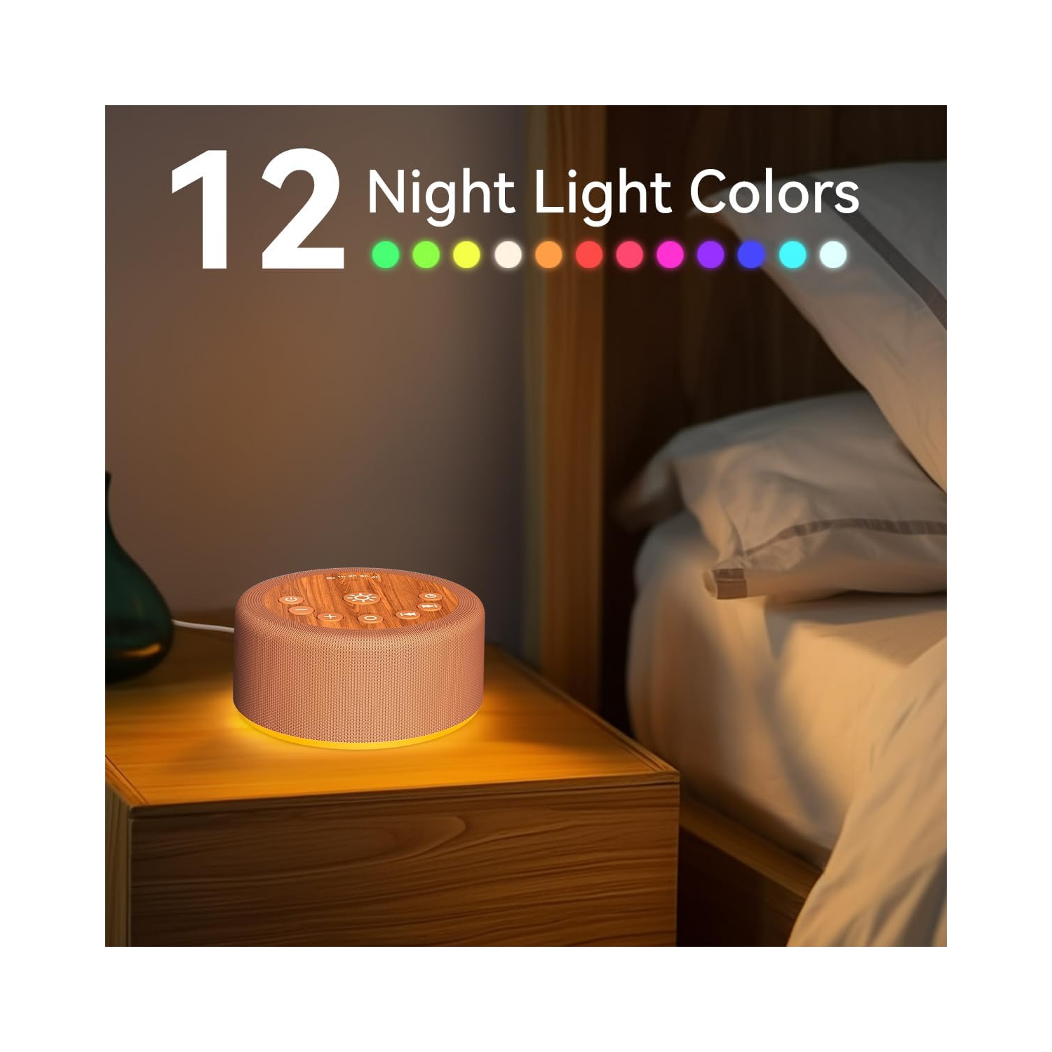 Sleep Sound Machine Machine à bruit blanc 30 Sons non en boucle 36 Volume réglable Mémoire Fonction Bruit brun Machine pour bébé Enfants Adulte, Bois