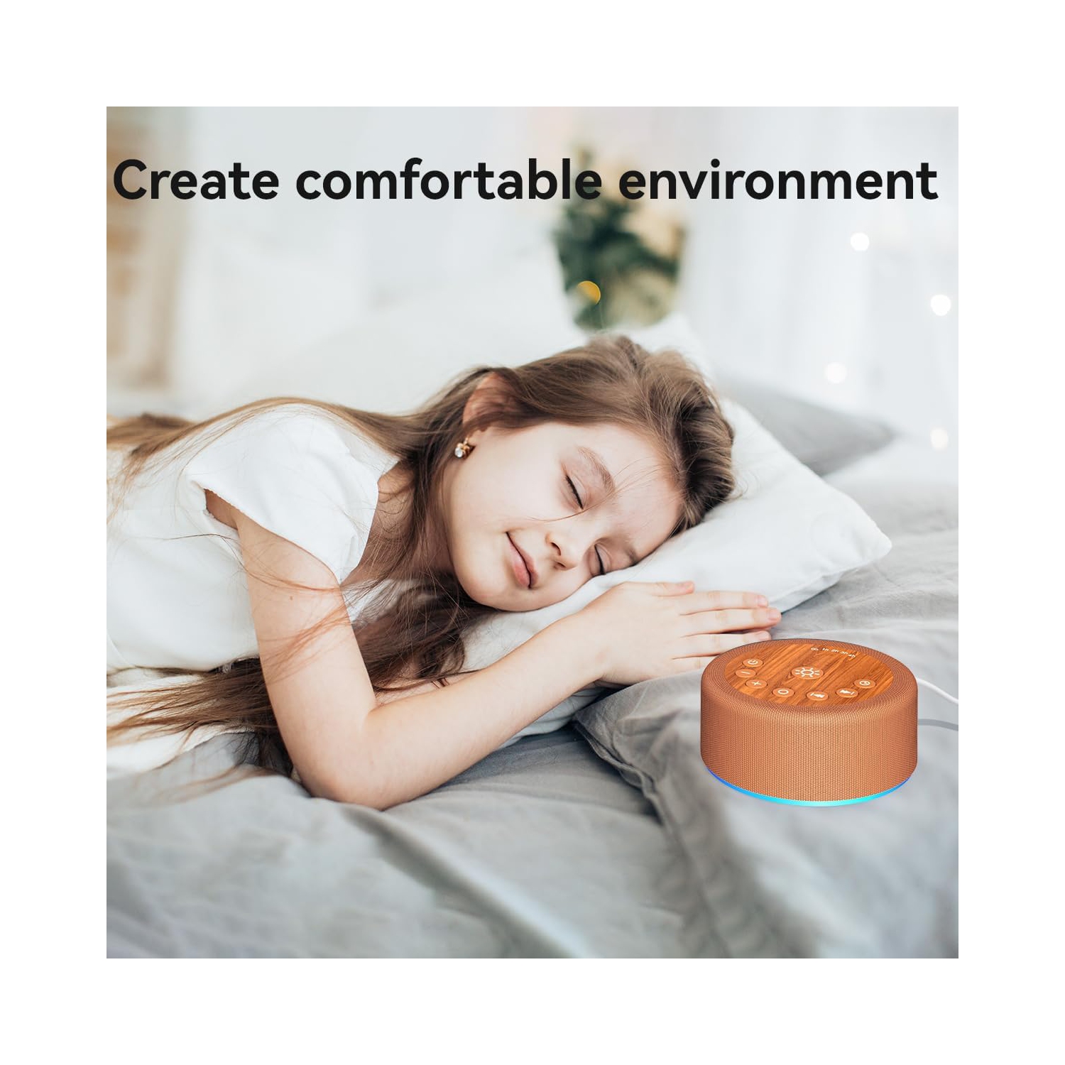 Sleep Sound Machine Machine à bruit blanc 30 Sons non en boucle 36 Volume réglable Mémoire Fonction Bruit brun Machine pour bébé Enfants Adulte, Bois