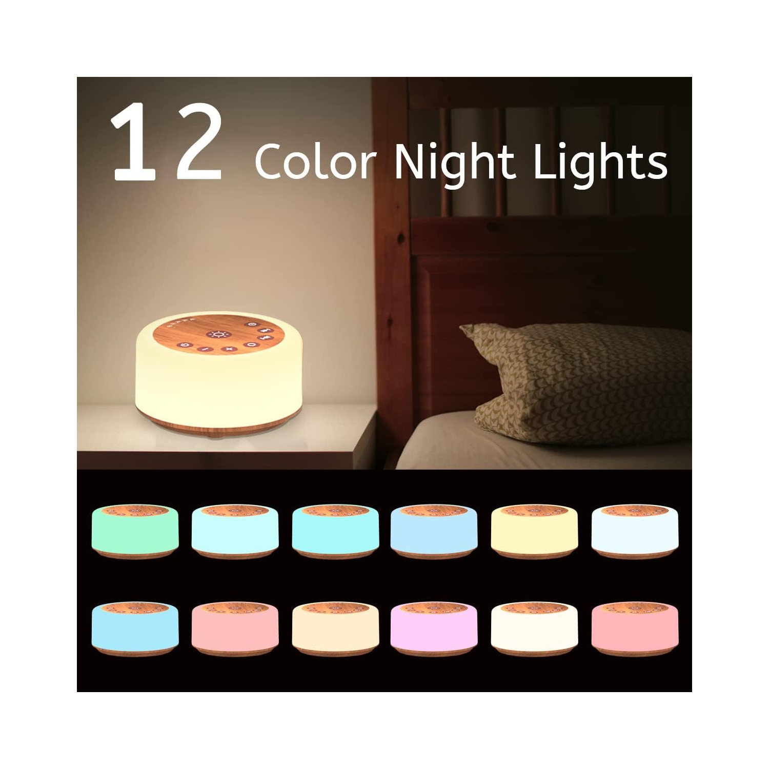 Machine à bruit blanc Noise Machine 12 couleurs Machine à bruit avec 30 sons apaisants Sleep Sound Machine pour les voyages à domicile et le bureau,