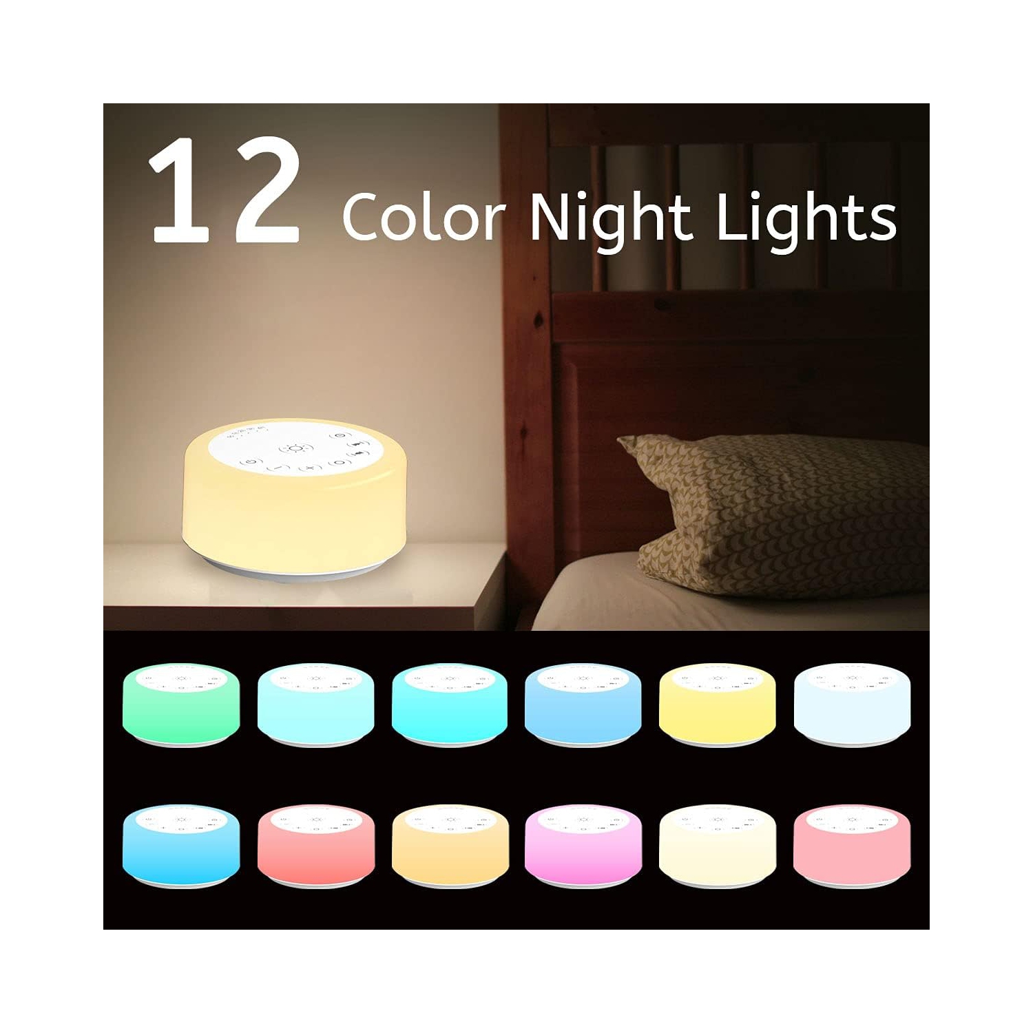 Noise Sound Machine Machine à bruit blanc 12 couleurs Machine à bruit avec 30 sons apaisants pour le sommeil et le voyage à domicile et le bureau,