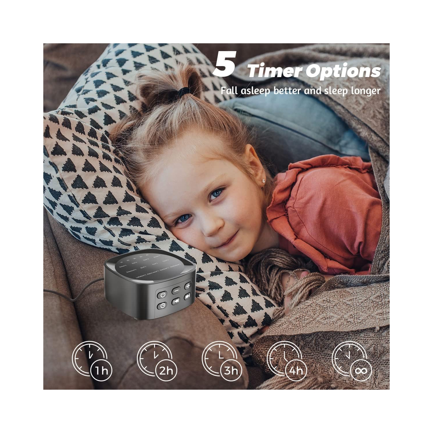 Appareils sonores avec 25 sons apaisants 36 niveaux de volume 5 minuteries Mémoire portative Fonction de sommeil Appareil à bruit blanc pour le