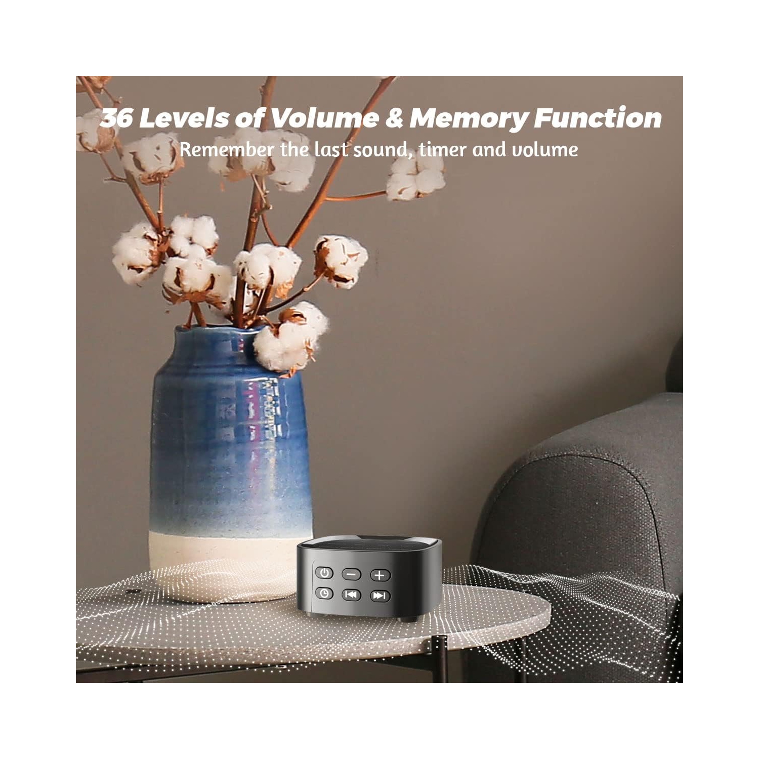 Appareils sonores avec 25 sons apaisants 36 niveaux de volume 5 minuteries Mémoire portative Fonction de sommeil Appareil à bruit blanc pour le