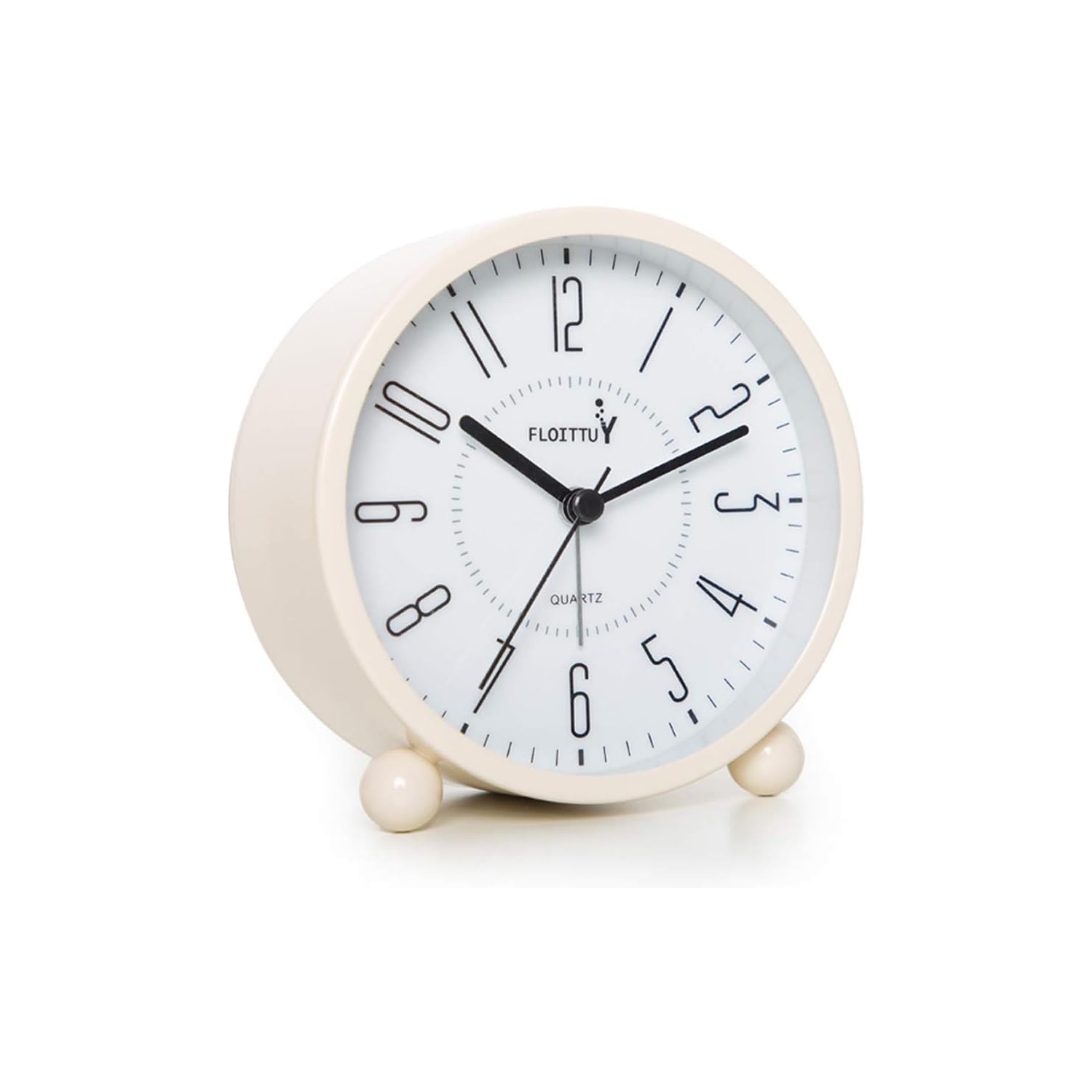 Réveil super silencieux, Réveil-matin rond avec veilleuse, Fonctionnement à piles, Simple et rétro pour bureau, chambre à coucher, blanc crémeux