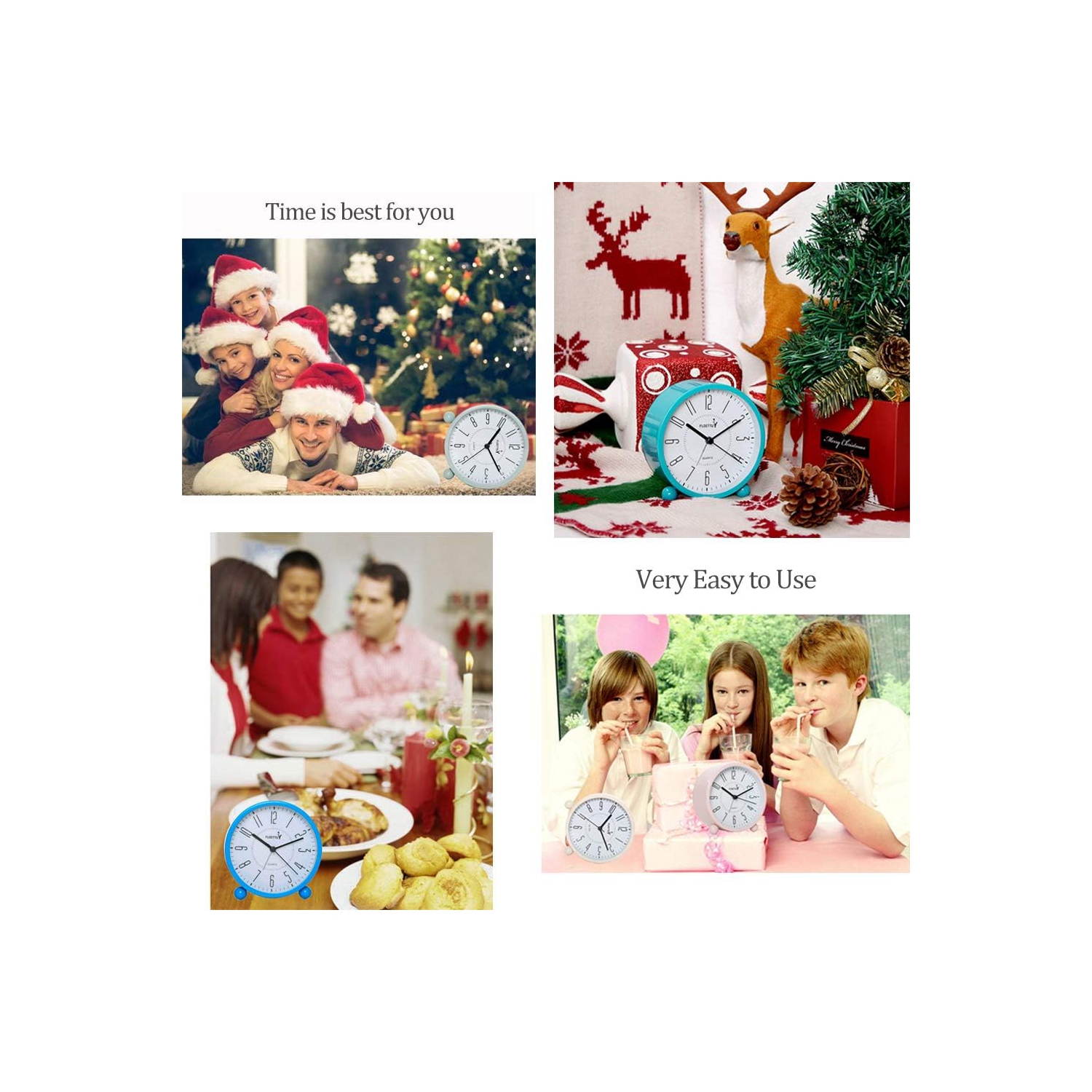 Réveil super silencieux, Réveil-matin rond avec veilleuse, Fonctionnement à piles, Simple et rétro pour bureau, chambre à coucher, blanc crémeux