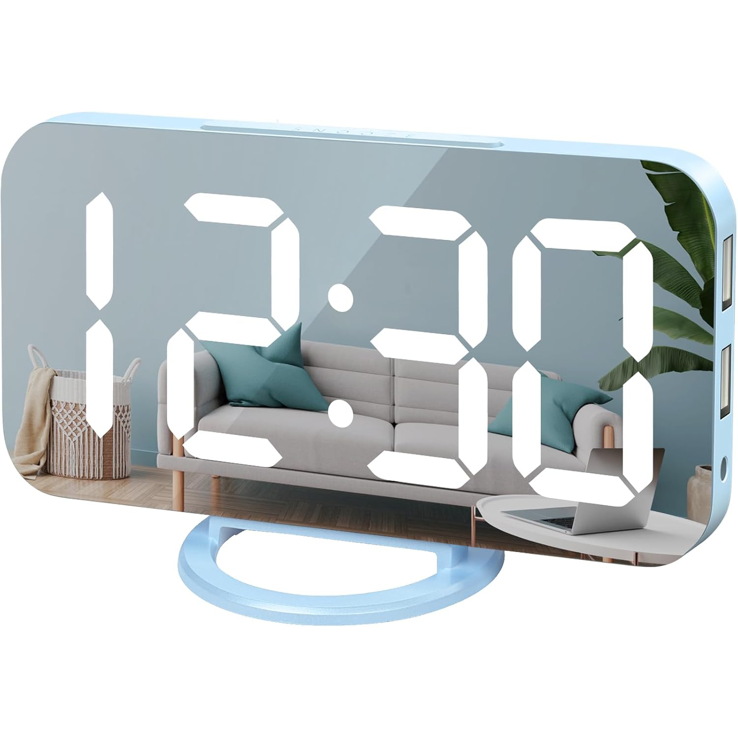 Digital Alarm Clock with USB Charger,Large LED Display, Snooze Function Dim Mode Wall Hanging Beside Desk Clock for Bedroom,Sky Blue