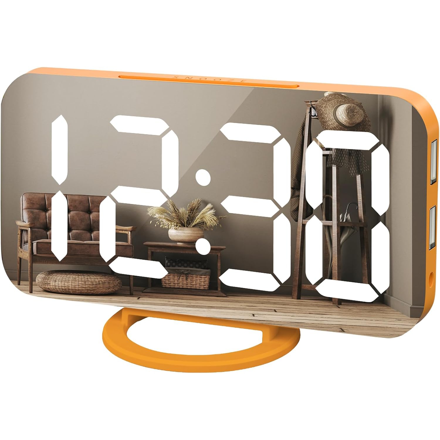 Digital Alarm Clock with USB Charger,Large LED Display, Snooze Function Dim Mode Wall Hanging Beside Desk Clock for Bedroom,Orange