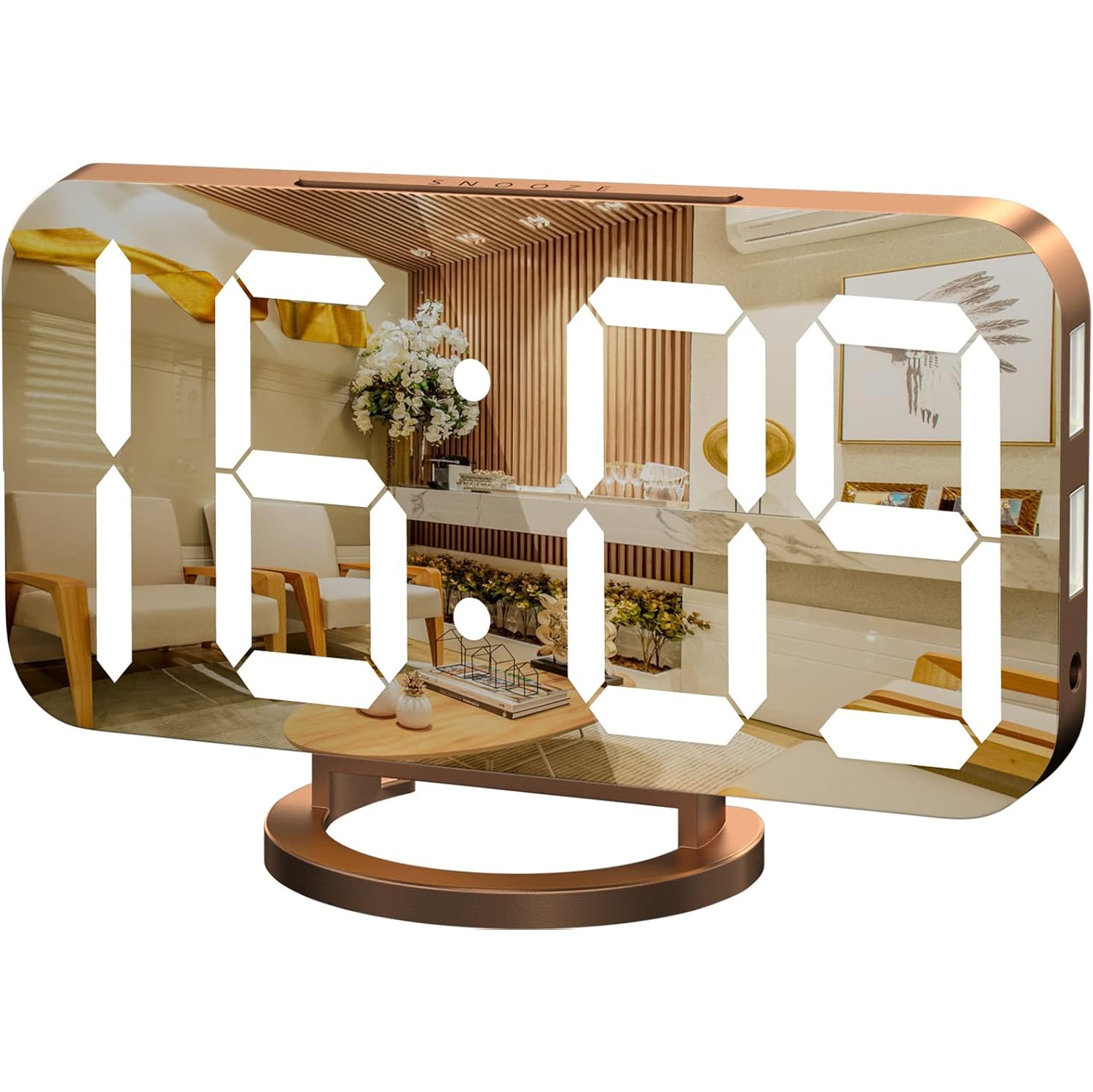 Digital Alarm Clock with USB Charger,Large LED Display, Snooze Function Dim Mode Wall Hanging Beside Desk Clock for Bedroom,Red Brown