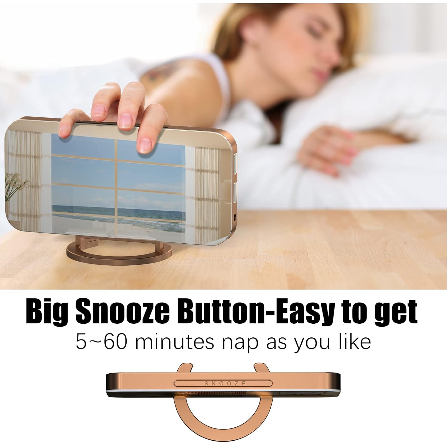 Digital Alarm Clock with USB Charger,Large LED Display, Snooze Function Dim Mode Wall Hanging Beside Desk Clock for Bedroom,Red Brown