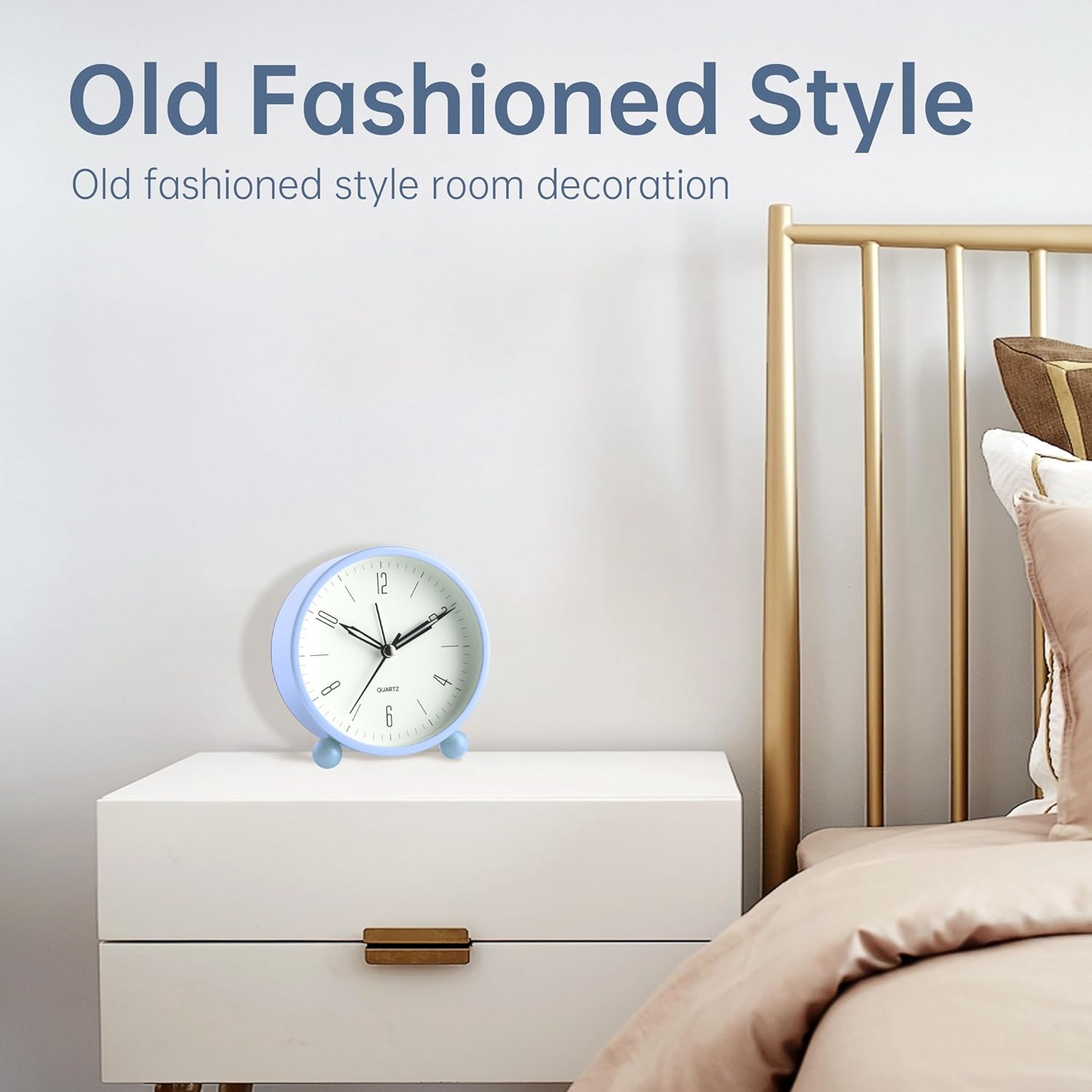 4 inch Super Silent Non Ticking Small Alarm Clock with Night Light, Battery Operated, Old Fashioned Style Black Decor, for Bedroom, Adult, Kid,Skyblue