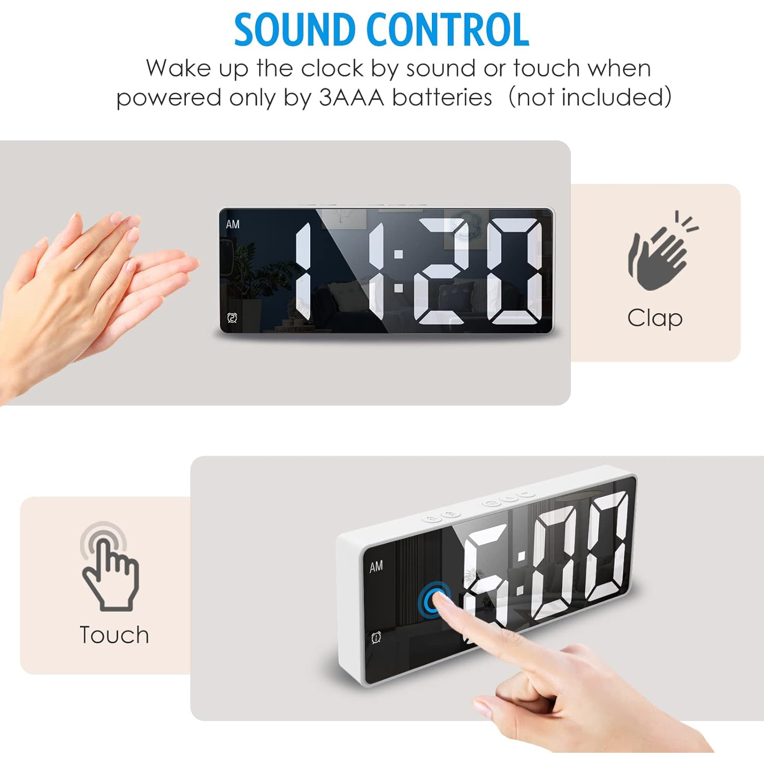 Réveil numérique, horloge DEL pour chambre, horloge électronique de bureau avec luminosité réglable, écran 12/24H pour la maison, bureau, boîtier
