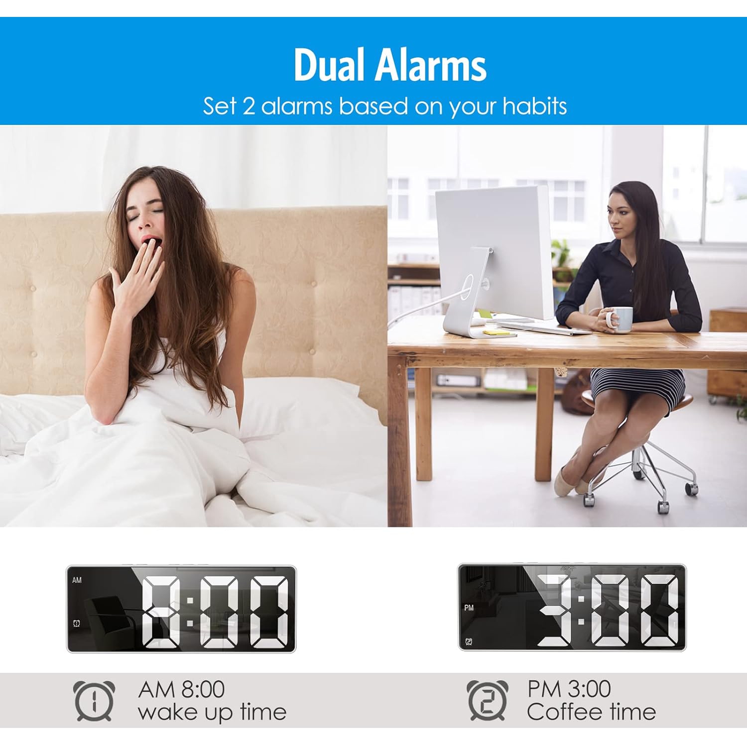 Réveil numérique, horloge DEL pour chambre, horloge électronique de bureau avec luminosité réglable, écran 12/24H pour la maison, bureau, boîtier