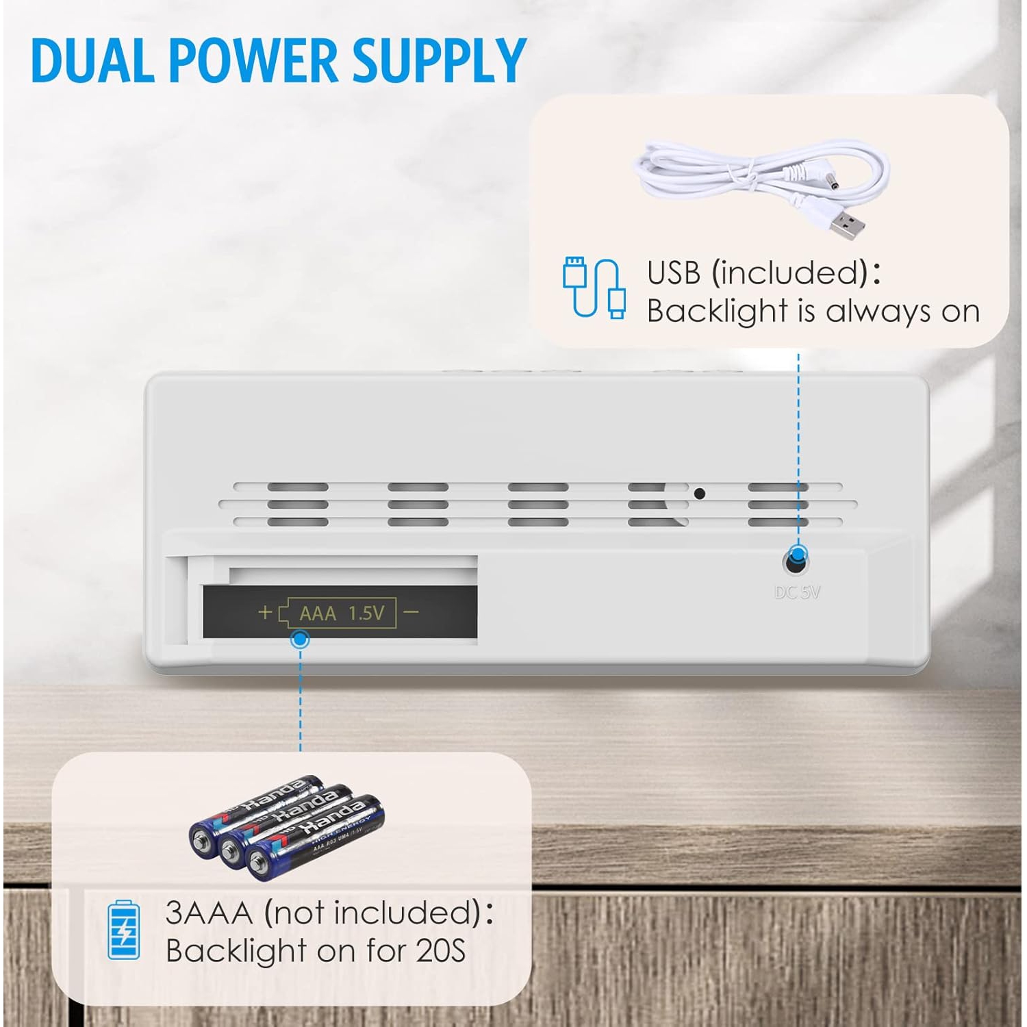 Réveil numérique, horloge DEL pour chambre, horloge électronique de bureau avec luminosité réglable, écran 12/24H pour la maison, bureau, boîtier