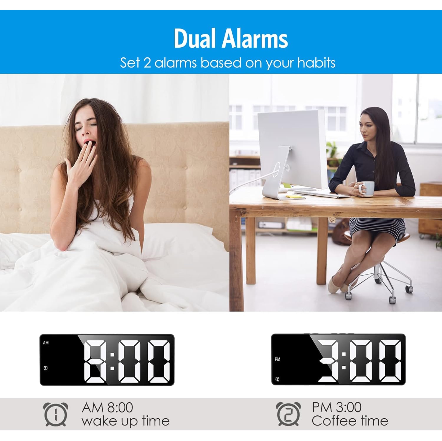 Réveil numérique, horloge DEL pour chambre, horloge électronique de bureau avec luminosité réglable, écran 12/24H pour la maison, bureau, boîtier