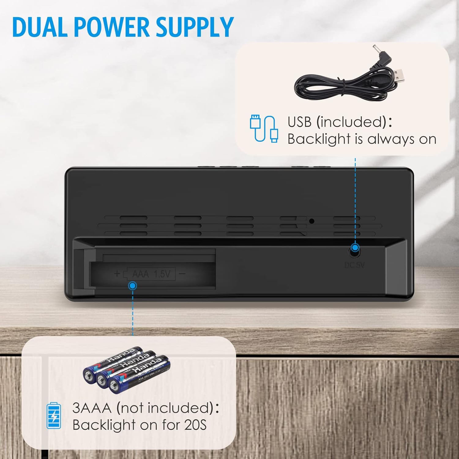 Réveil numérique, horloge DEL pour chambre, horloge électronique de bureau avec luminosité réglable, écran 12/24H pour la maison, bureau, boîtier