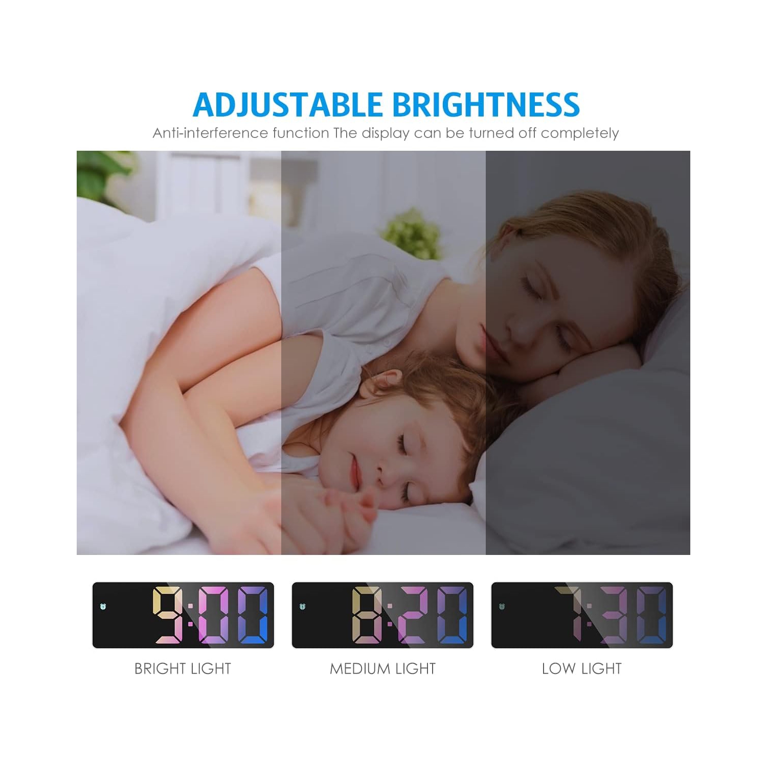 Digital Alarm Clock, LED Clock for Bedroom, Electronic Desktop Clock with Adjustable Brightness, 12/24H Display for Home, Office, White Case With