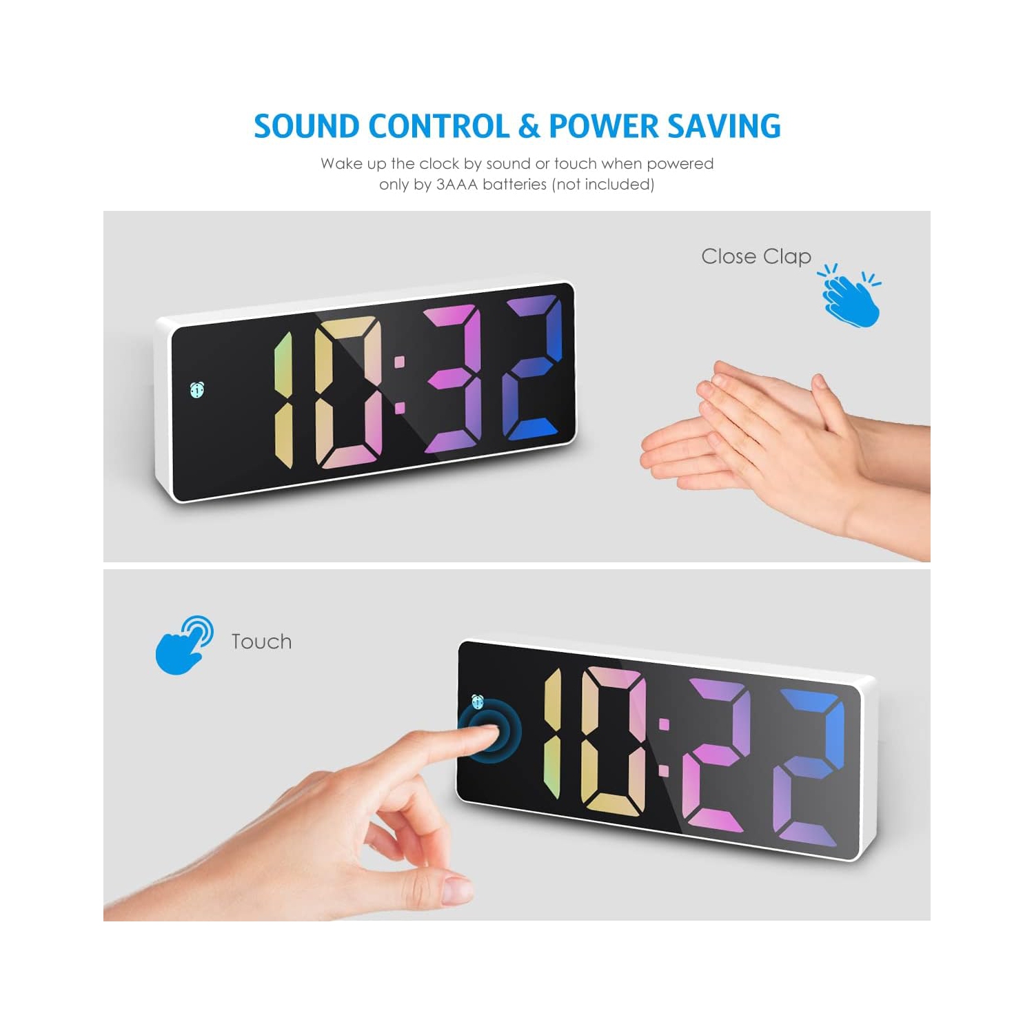 Digital Alarm Clock, LED Clock for Bedroom, Electronic Desktop Clock with Adjustable Brightness, 12/24H Display for Home, Office, White Case With