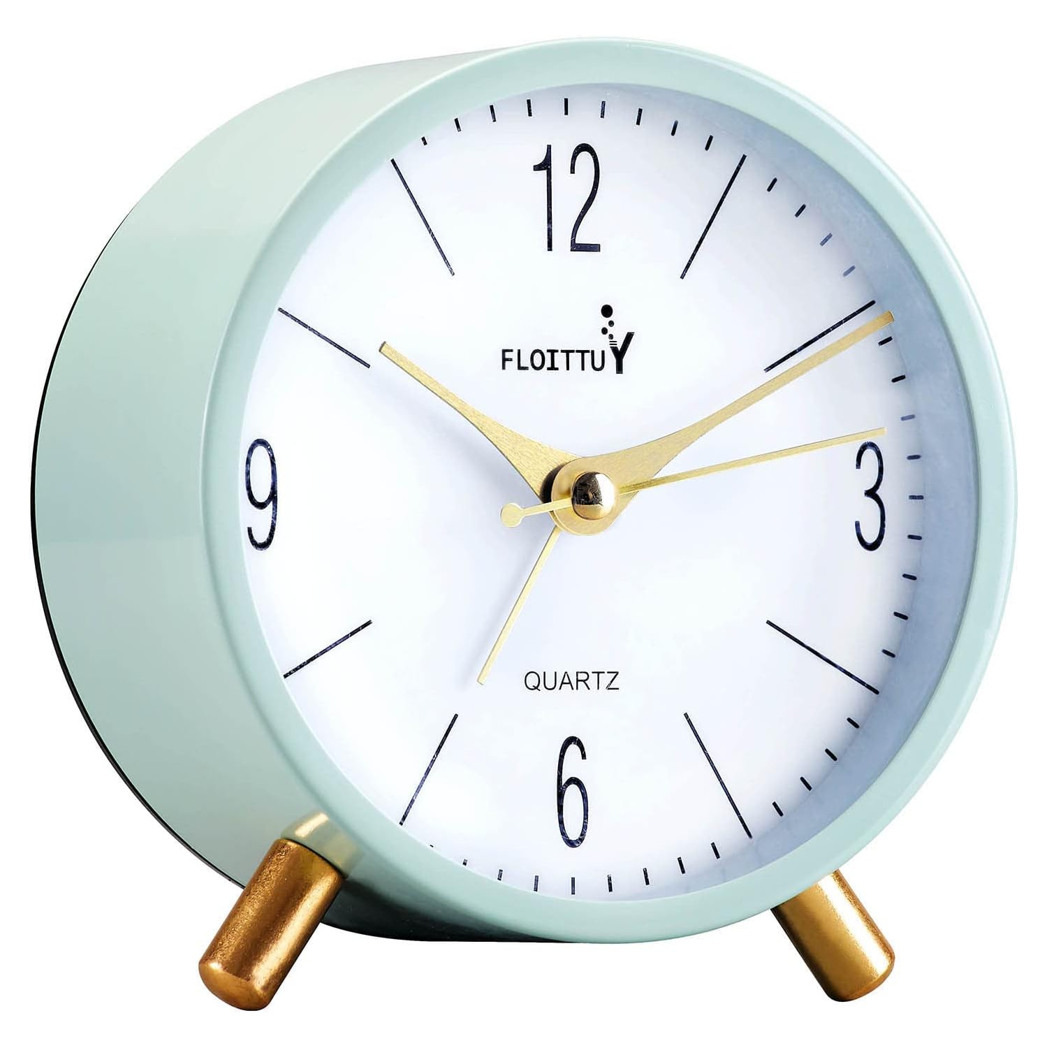 4&nbsp;pouces – Réveille-matin ultra-silencieux, réveil rond avec veilleuse, alimenté par piles, style luxe facile d'entrée, bureau, chambre, vert