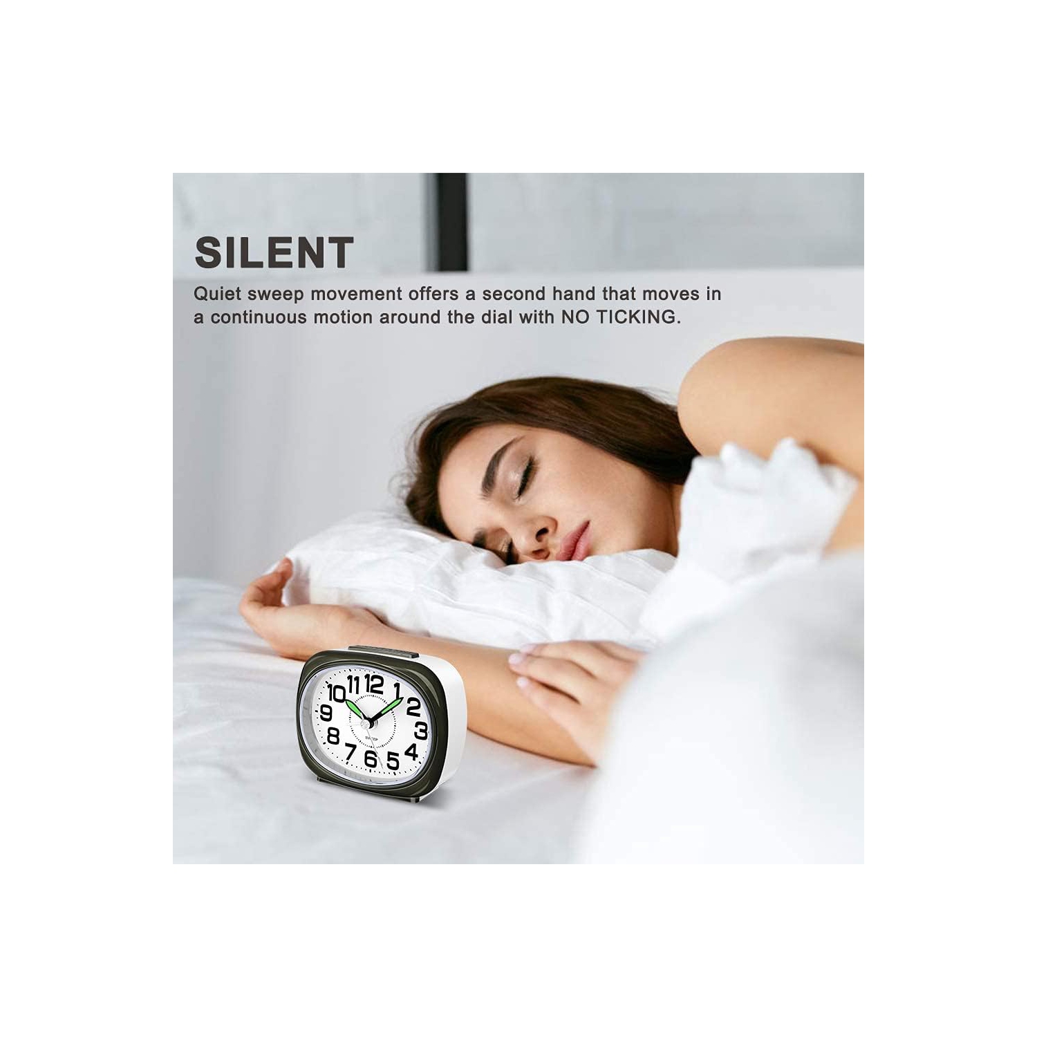 Silent Alarm Réveil-matin de bureau à piles sans relâche Horloge de bureau avec alarme de lumière réveille-matin silencieux