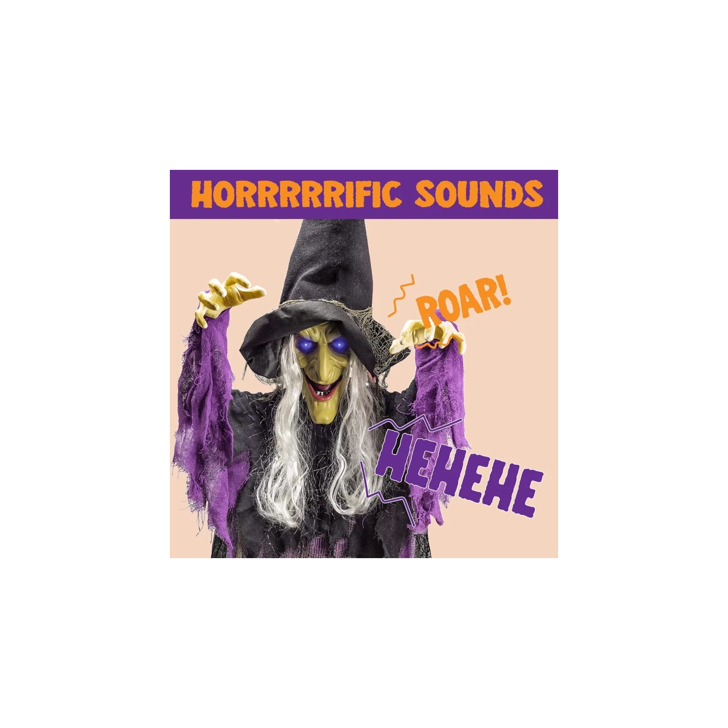 Animo-tronique de la sorcière volante suspendue de 72 po – Parlant, activé par le son avec des yeux lumineux, décoration d'Halloween pour