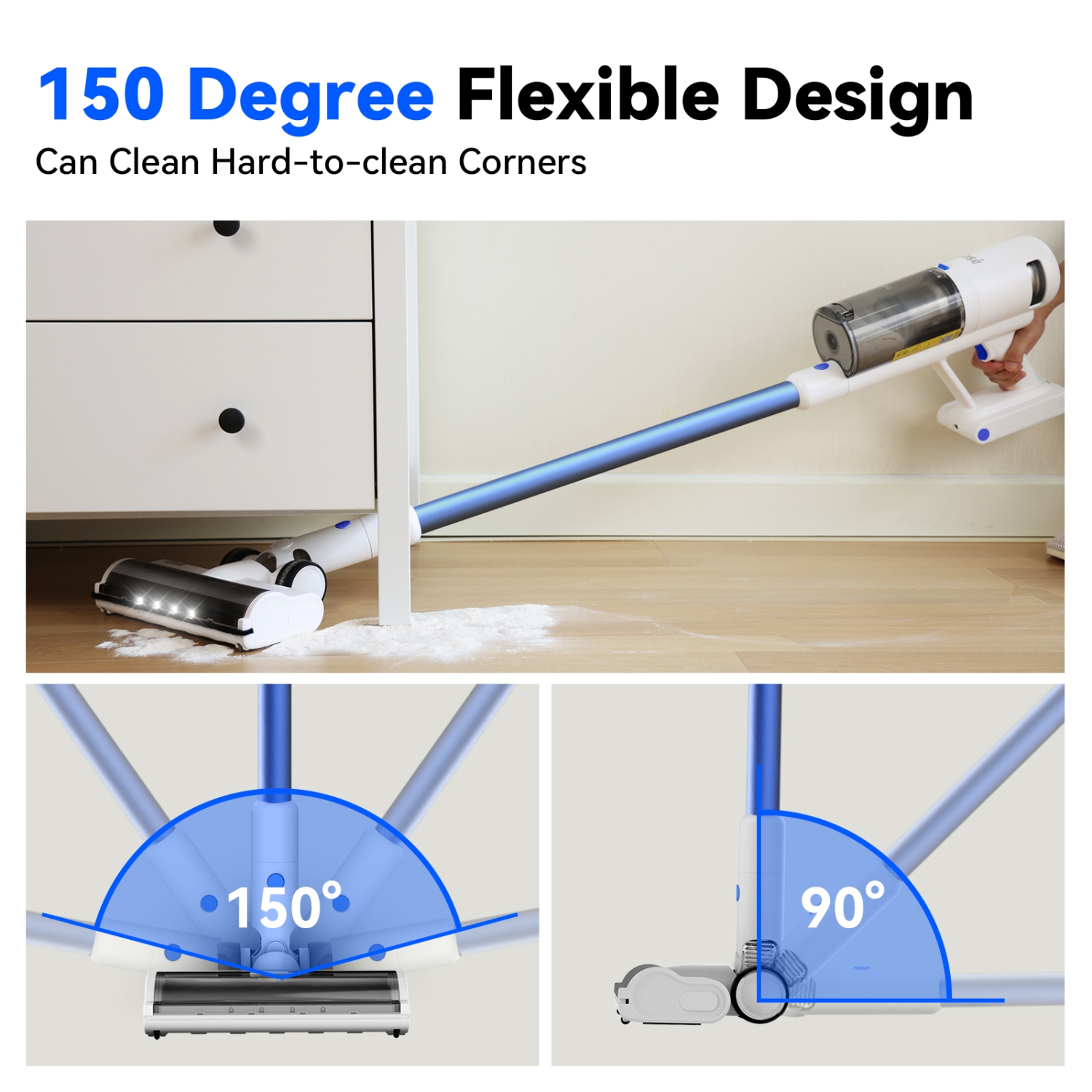 Aspirateurs V120, aspirateur sans fil 50Kpa 150&nbsp;W 60Mins, aspirateur-balai avec écran tactile LED, aspirateur sans fil antienchevêtrement,
