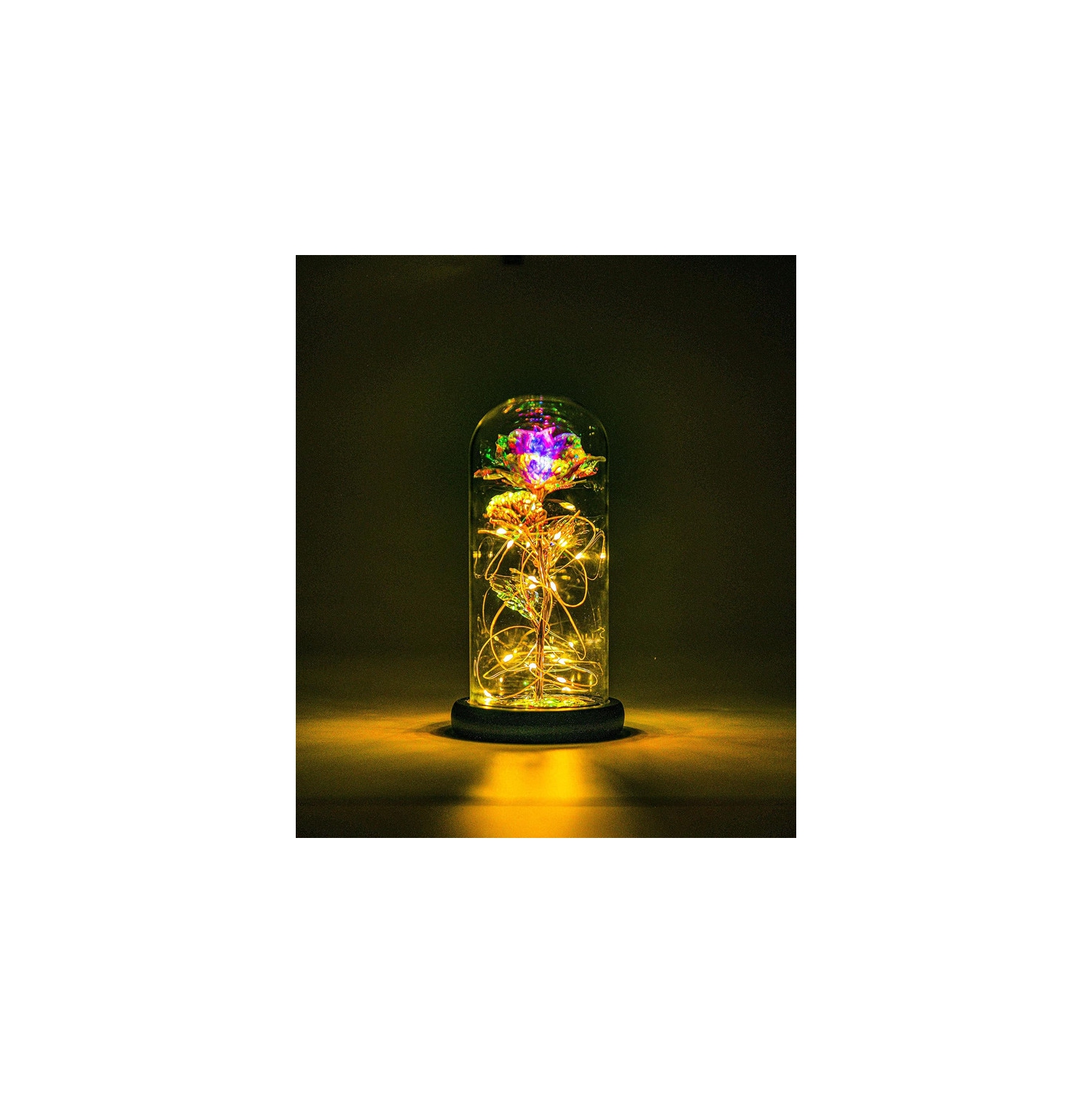 Galaxy Rose Flower Infinity Rose in Glass Dome with Led Light String on The Crystal Rose Unique for Mom Women, Christmas, Mother's Day, Anniversary