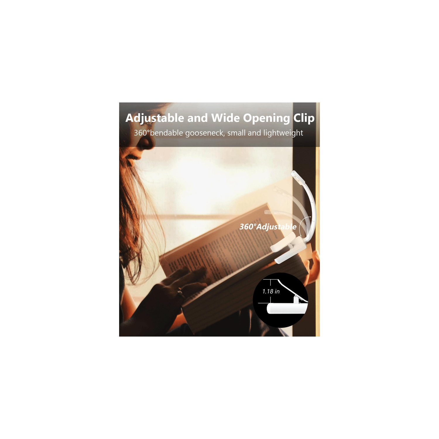 Lampe de lecture pour livres au lit, lampe de lecture rechargeable avec luminosité à 3 couleurs et intensité variable, lampe de lecture portative à