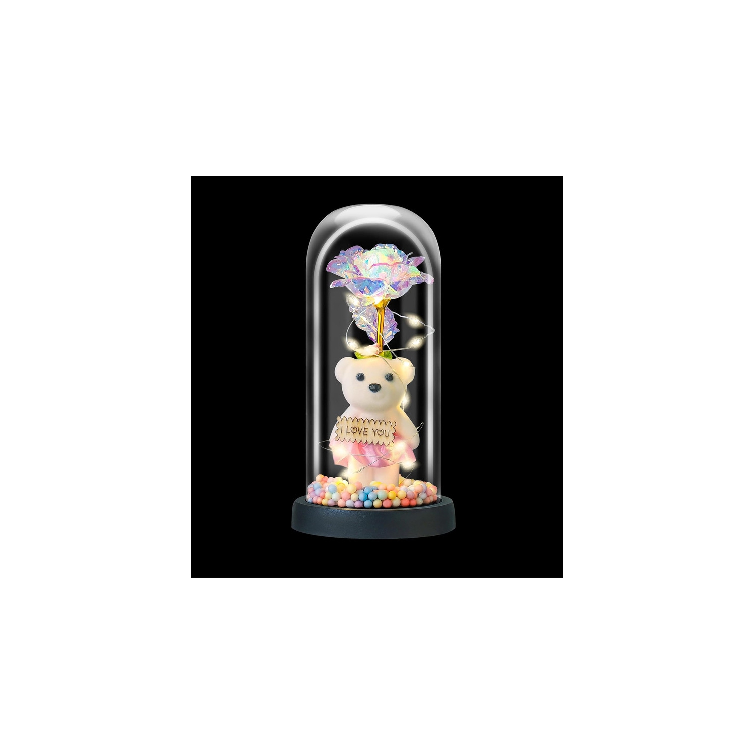 Galaxy Rose Flower Infinity Rose in Glass Dome with Led Light String on The Crystal Rose Unique for Mom Women, Christmas, Mother's Day, Anniversary