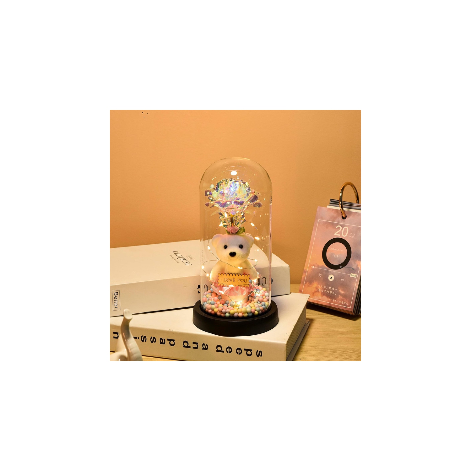 Galaxy Rose Flower Infinity Rose in Glass Dome with Led Light String on The Crystal Rose Unique for Mom Women, Christmas, Mother's Day, Anniversary