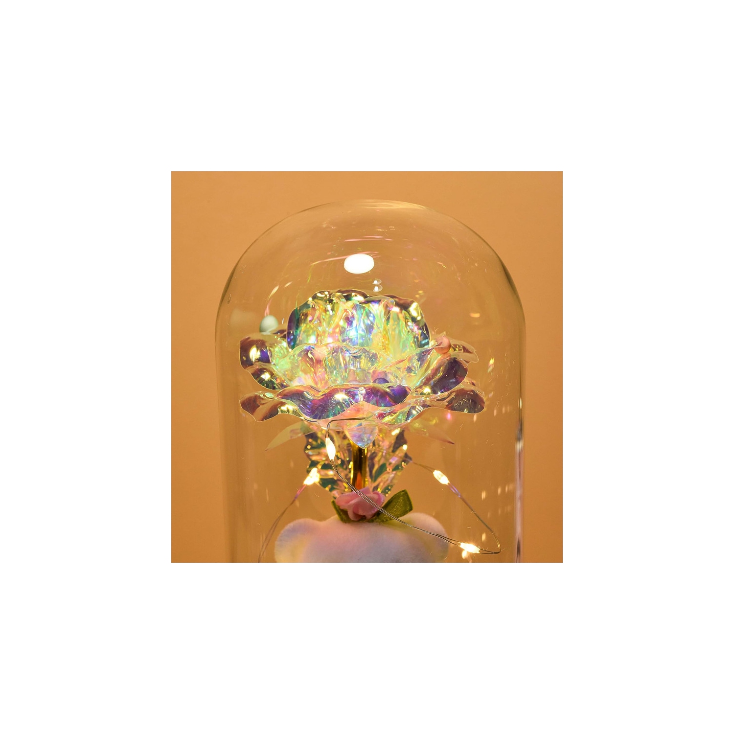 Galaxy Rose Flower Infinity Rose in Glass Dome with Led Light String on The Crystal Rose Unique for Mom Women, Christmas, Mother's Day, Anniversary