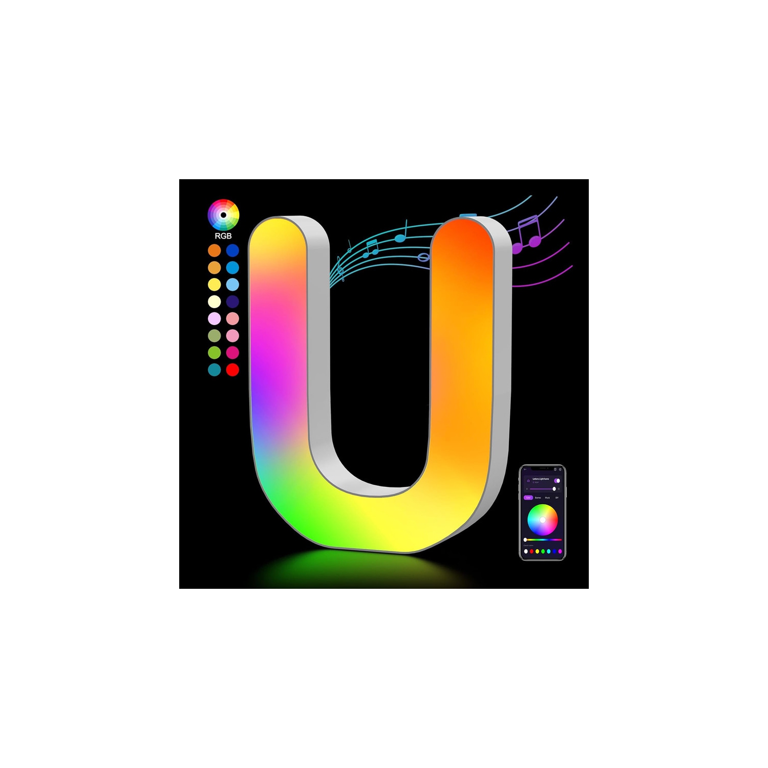 Light Up Letters LED Letter - Bedroom Lighted Letter Colorful Glitter Alphabet Music Sync Color Changing Letters for Boy Girl Gift Birthday Christmas