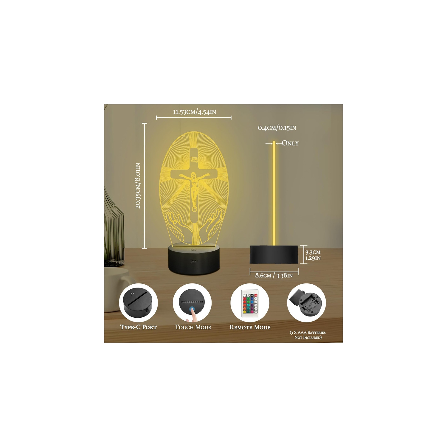 Veilleuse, lampe DEL à hologramme optique 3D Illusion, 16 couleurs variables, télécommande, minuterie, cadeau spécial d'anniversaire chrétien pour