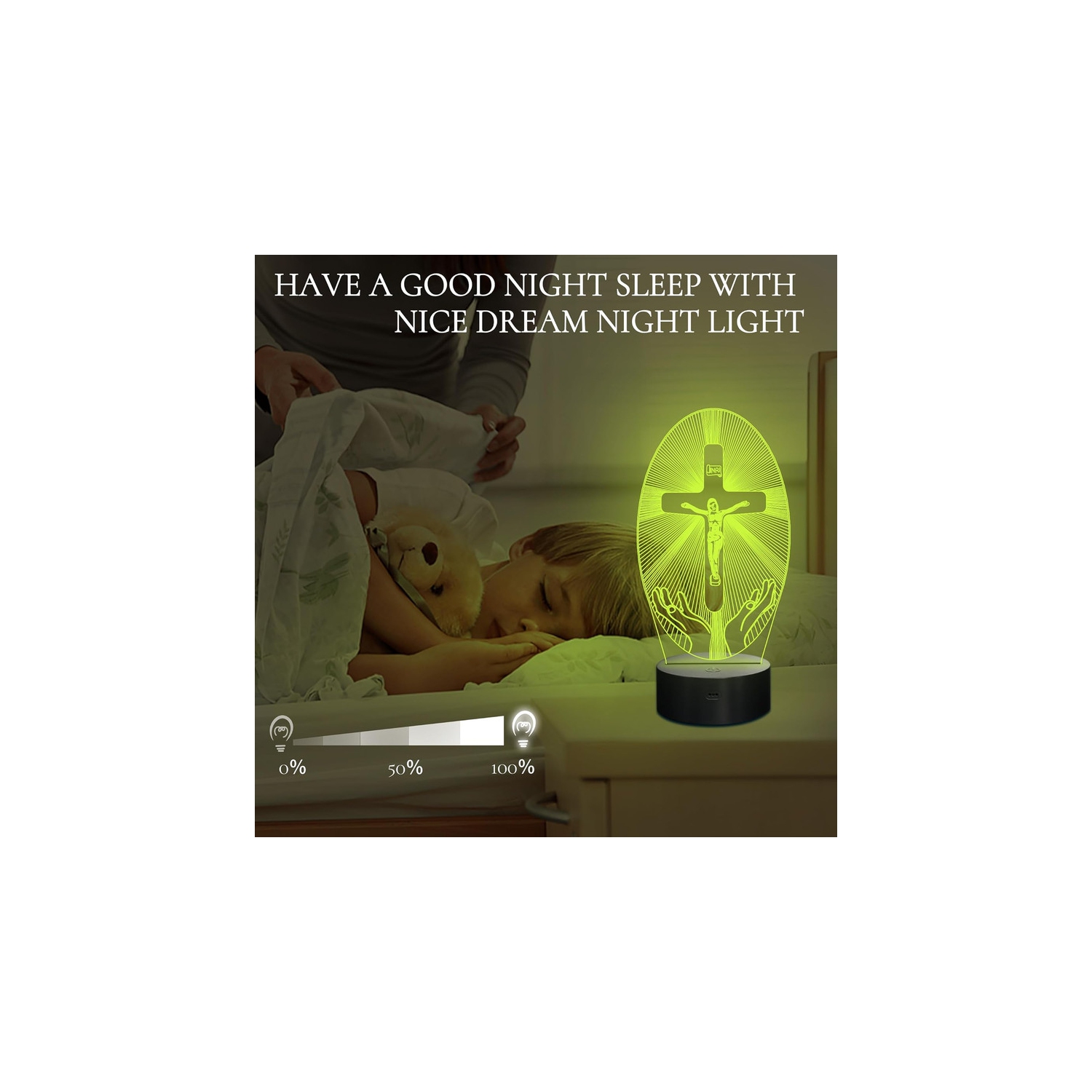 Veilleuse, lampe DEL à hologramme optique 3D Illusion, 16 couleurs variables, télécommande, minuterie, cadeau spécial d'anniversaire chrétien pour