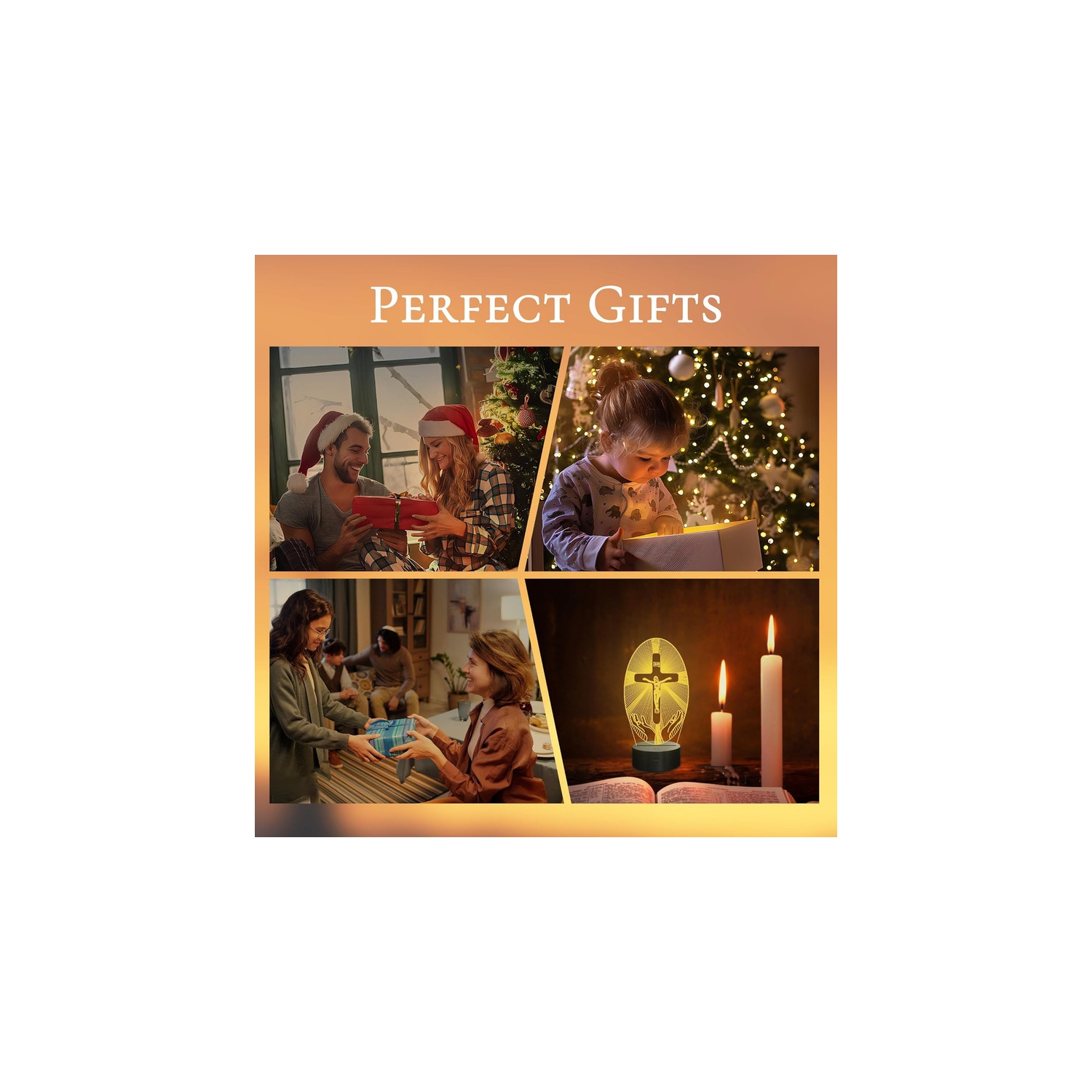 Veilleuse, lampe DEL à hologramme optique 3D Illusion, 16 couleurs variables, télécommande, minuterie, cadeau spécial d'anniversaire chrétien pour