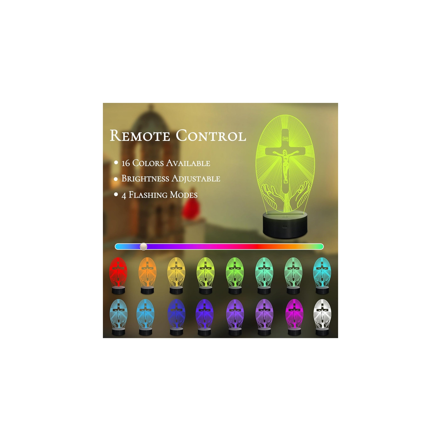 Veilleuse, lampe DEL à hologramme optique 3D Illusion, 16 couleurs variables, télécommande, minuterie, cadeau spécial d'anniversaire chrétien pour