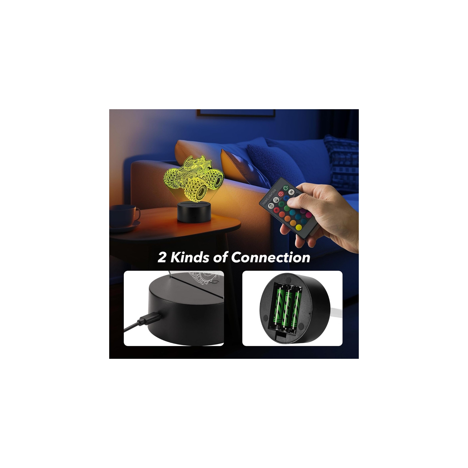 Veilleuse 3D Monster Trucks pour garçons, lampe illusion DEL avec 16 couleurs Monster décoration chambre d'enfant Gadget parfait cadeau