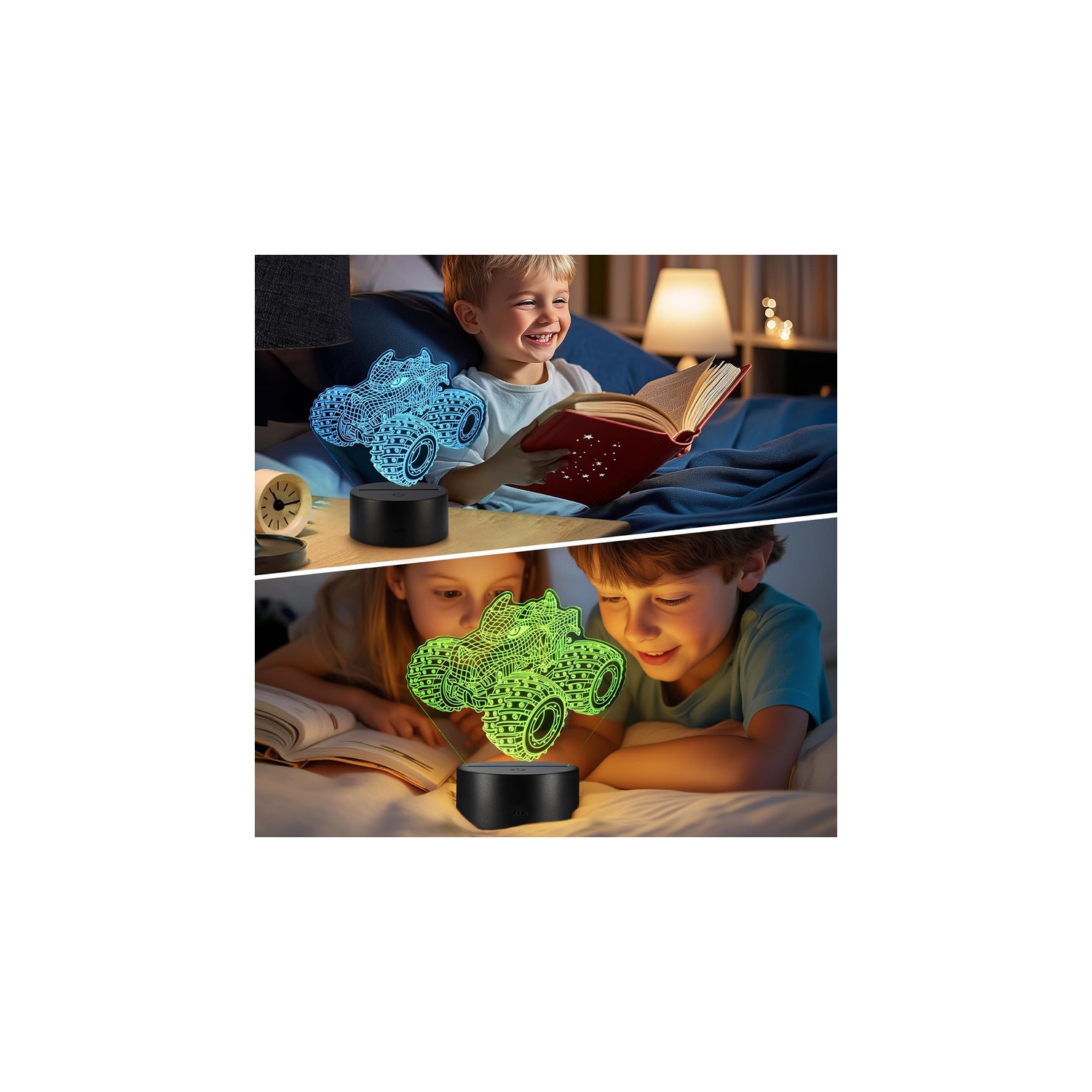 Veilleuse 3D Monster Trucks pour garçons, lampe illusion DEL avec 16 couleurs Monster décoration chambre d'enfant Gadget parfait cadeau