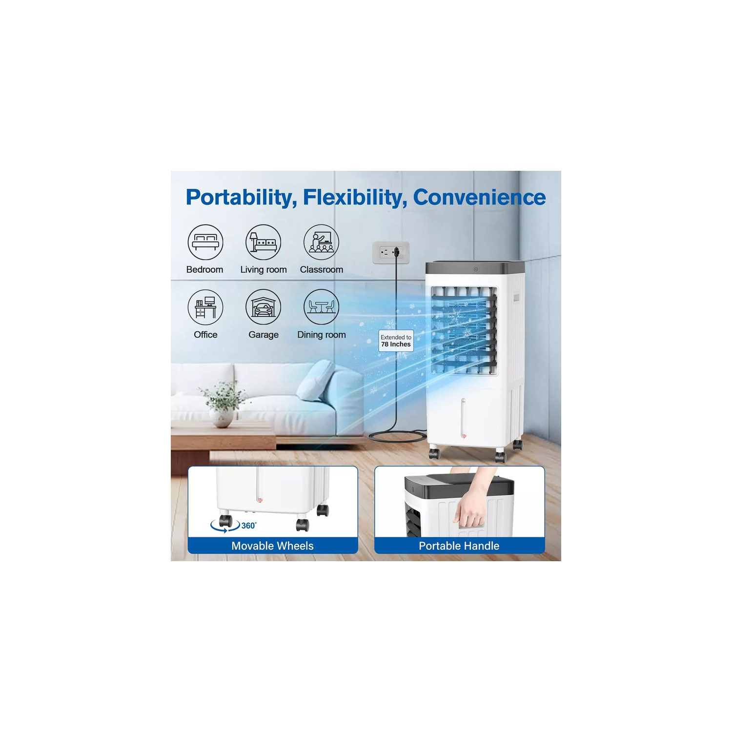 Refroidisseur portatif par évaporation 10&nbsp;L de TOPTENG, humidificateur de ventilateur à distance 3-EN-1, refroidisseur de ventilateur à 3 modes