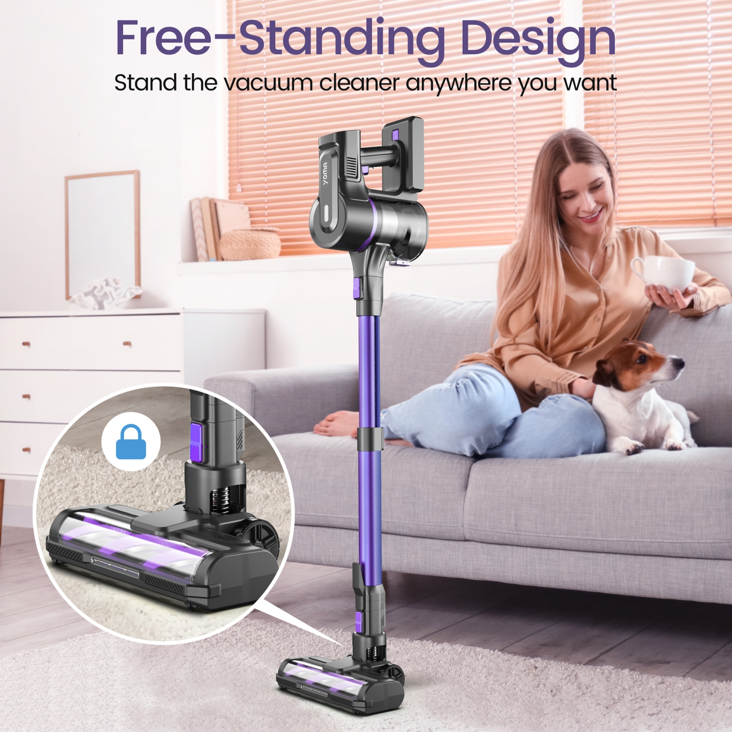 S100 Cordless Vacuum Cleaner, 350W 50Kpa Stick Vacuum with 3 Suctions Modes, Smart Display, Up to 50 Mins, 1.5L Dust Cup, Lightweight Vacuum for Hard