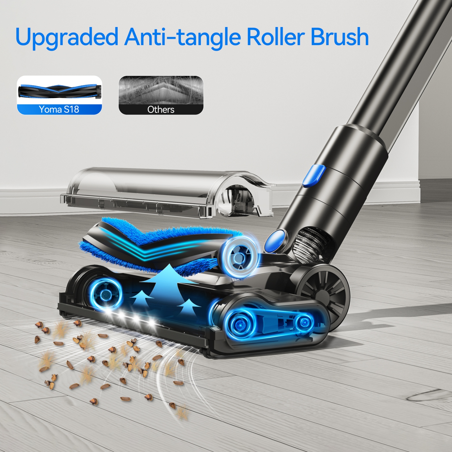 Aspirateur sans fil S18, aspirateur-balai léger avec batterie amovible 45 Min Runtime, moteur sans balais, aspirateur puissant à aspiration de