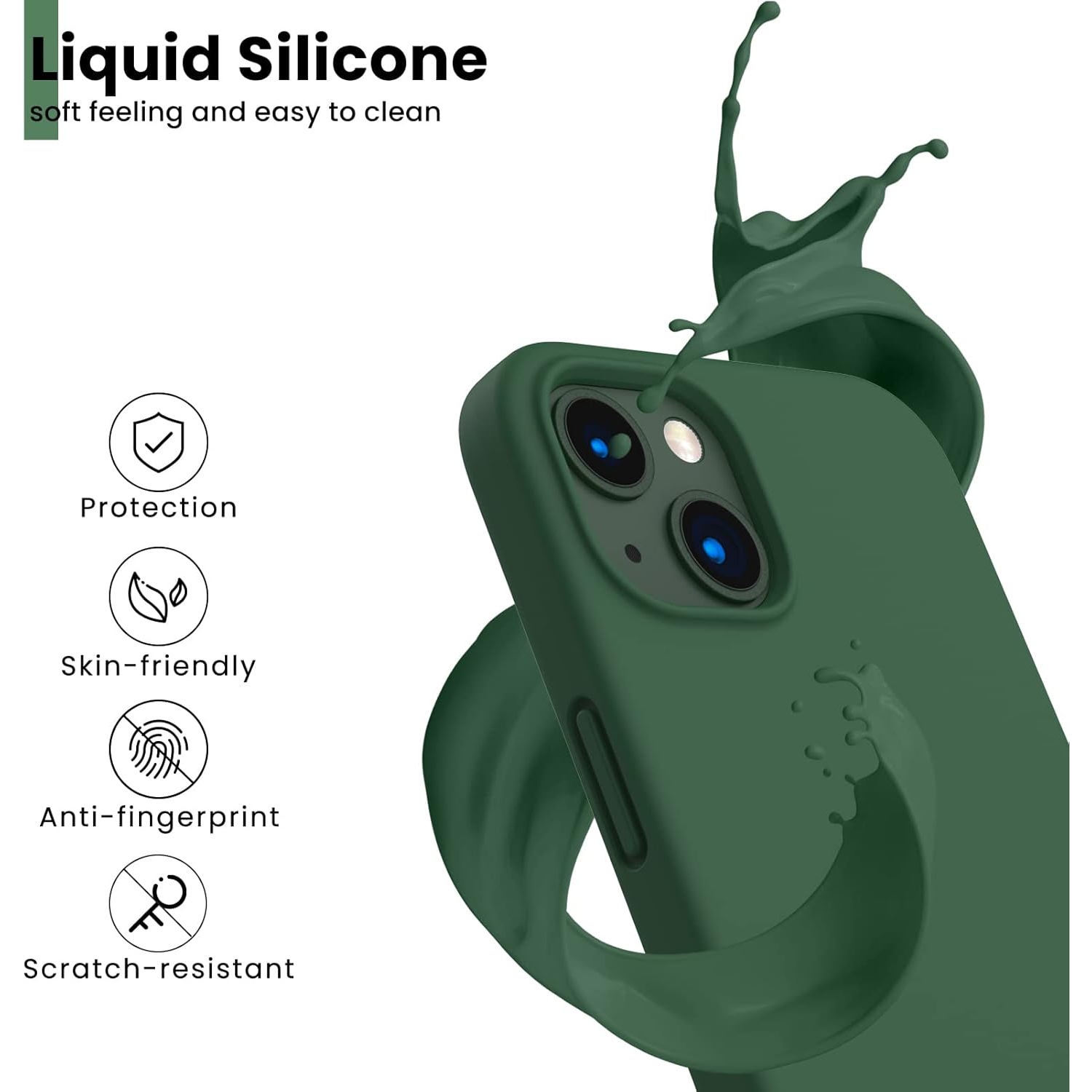 Antichoc ORNARTO silicone liquide Conçu pour iPhone 13 Étui Gel Caoutchouc Protection complète Étui Antichoc Protection contre les chutes