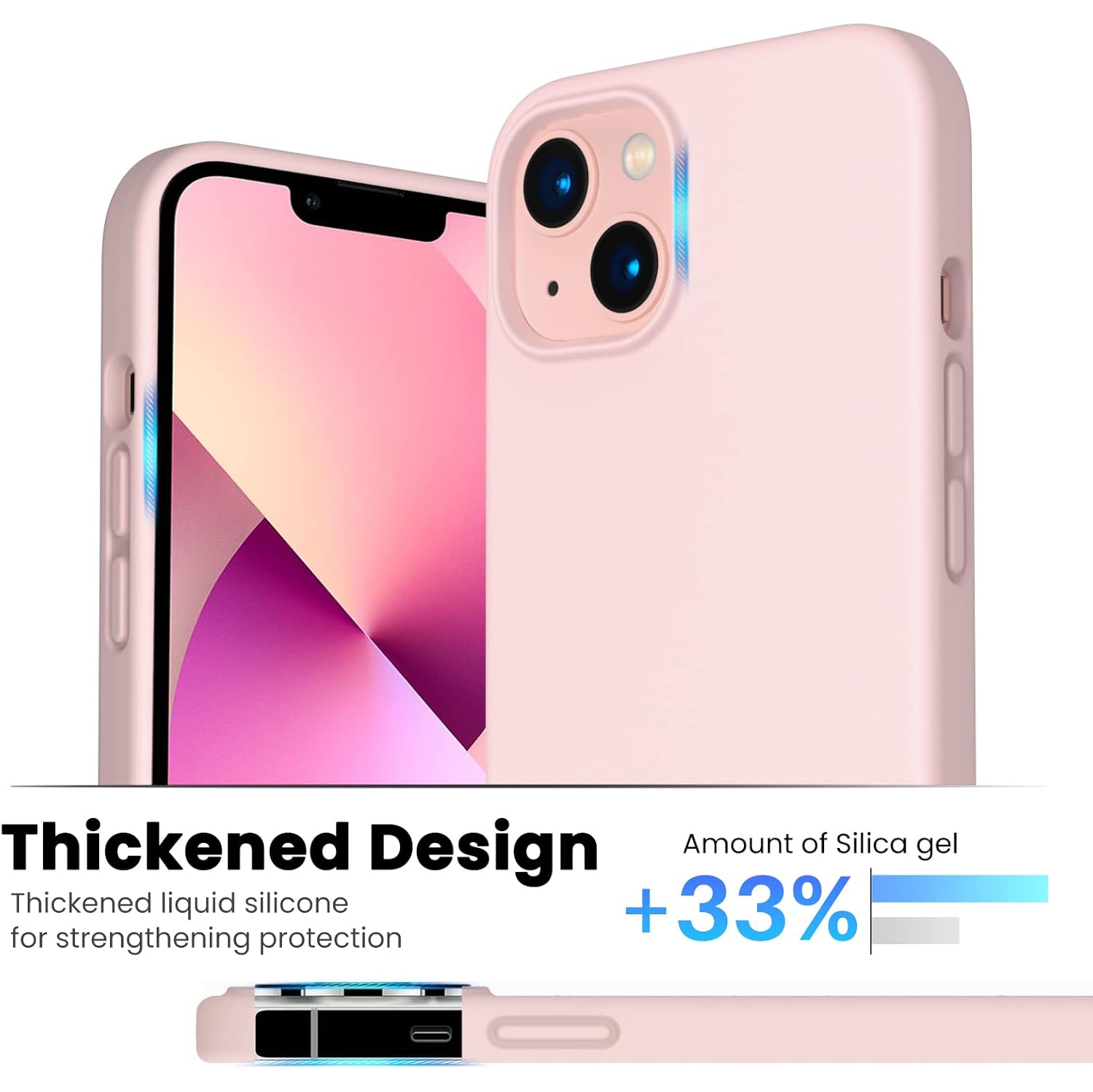 OrnARTO antichoc silicone liquide Conçu pour iPhone 13 Étui Gel Caoutchouc Protection complète Étui Antichoc Protection contre les chutes