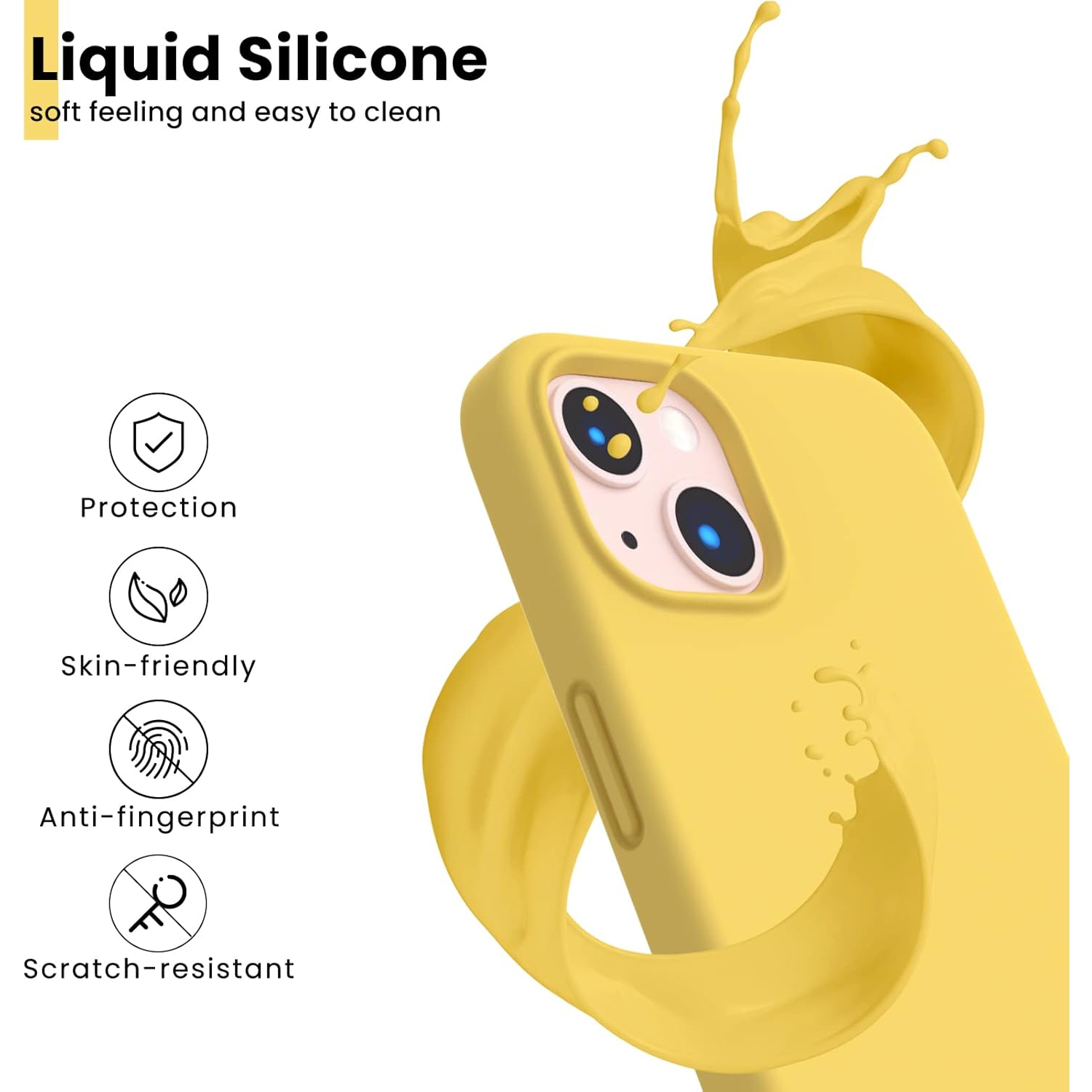 OrnARTO antichoc silicone liquide Conçu pour iPhone 13 Étui Gel Caoutchouc Protection complète Étui Antichoc Protection contre les chutes