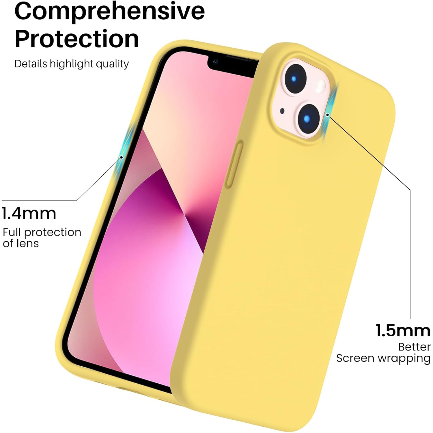 OrnARTO antichoc silicone liquide Conçu pour iPhone 13 Étui Gel Caoutchouc Protection complète Étui Antichoc Protection contre les chutes
