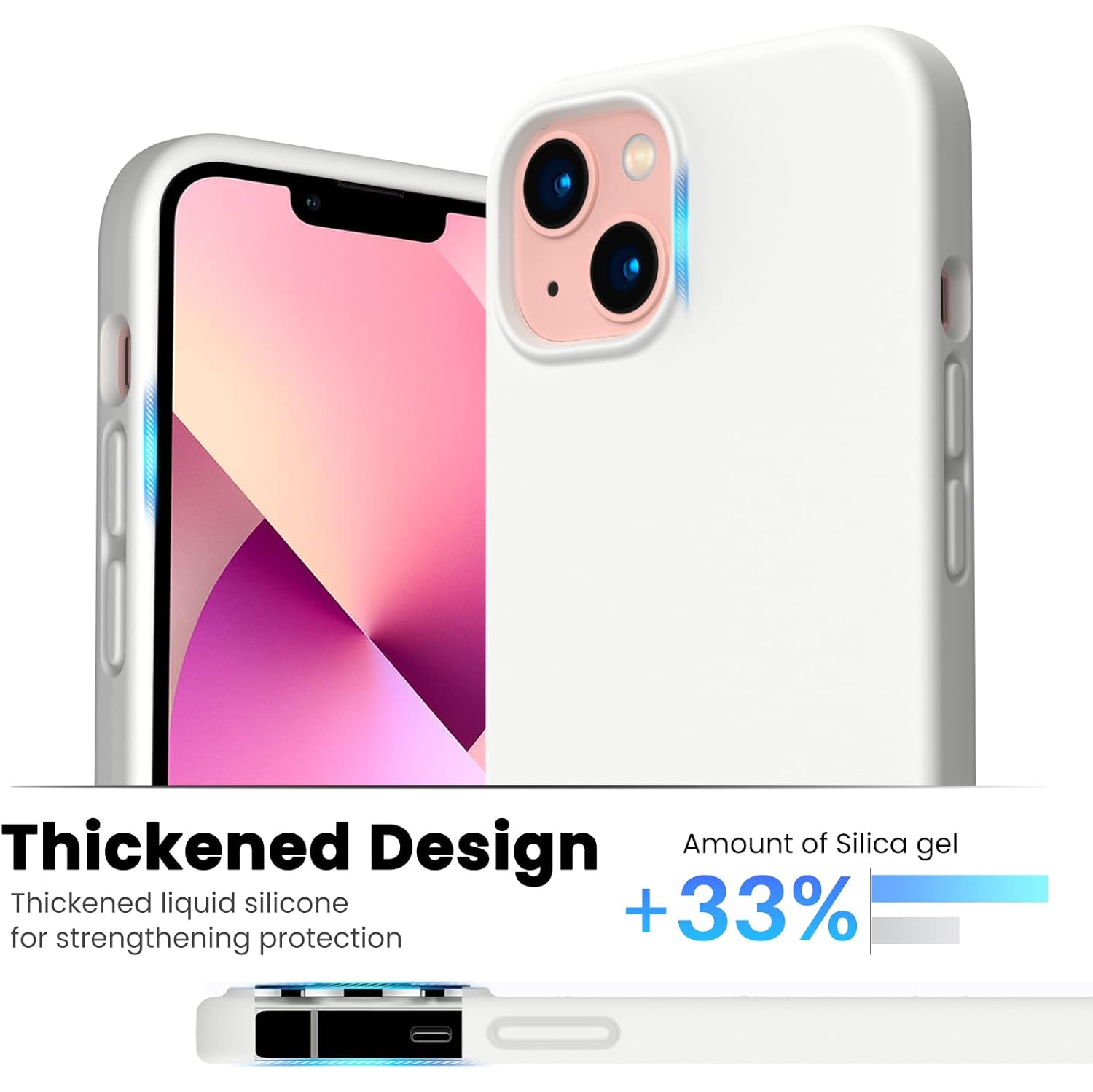 OrnARTO antichoc silicone liquide Conçu pour iPhone 13 Étui Gel Caoutchouc Protection complète Étui Antichoc Protection contre les chutes